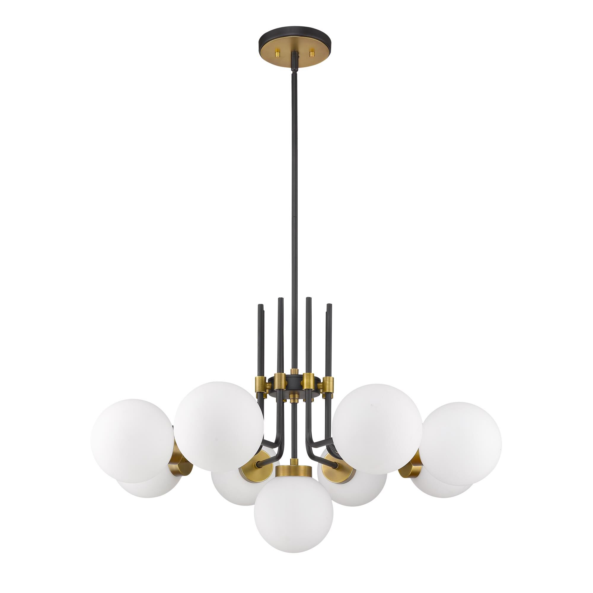 Shown in Matte Black + Olde Brass finish and Glass shade