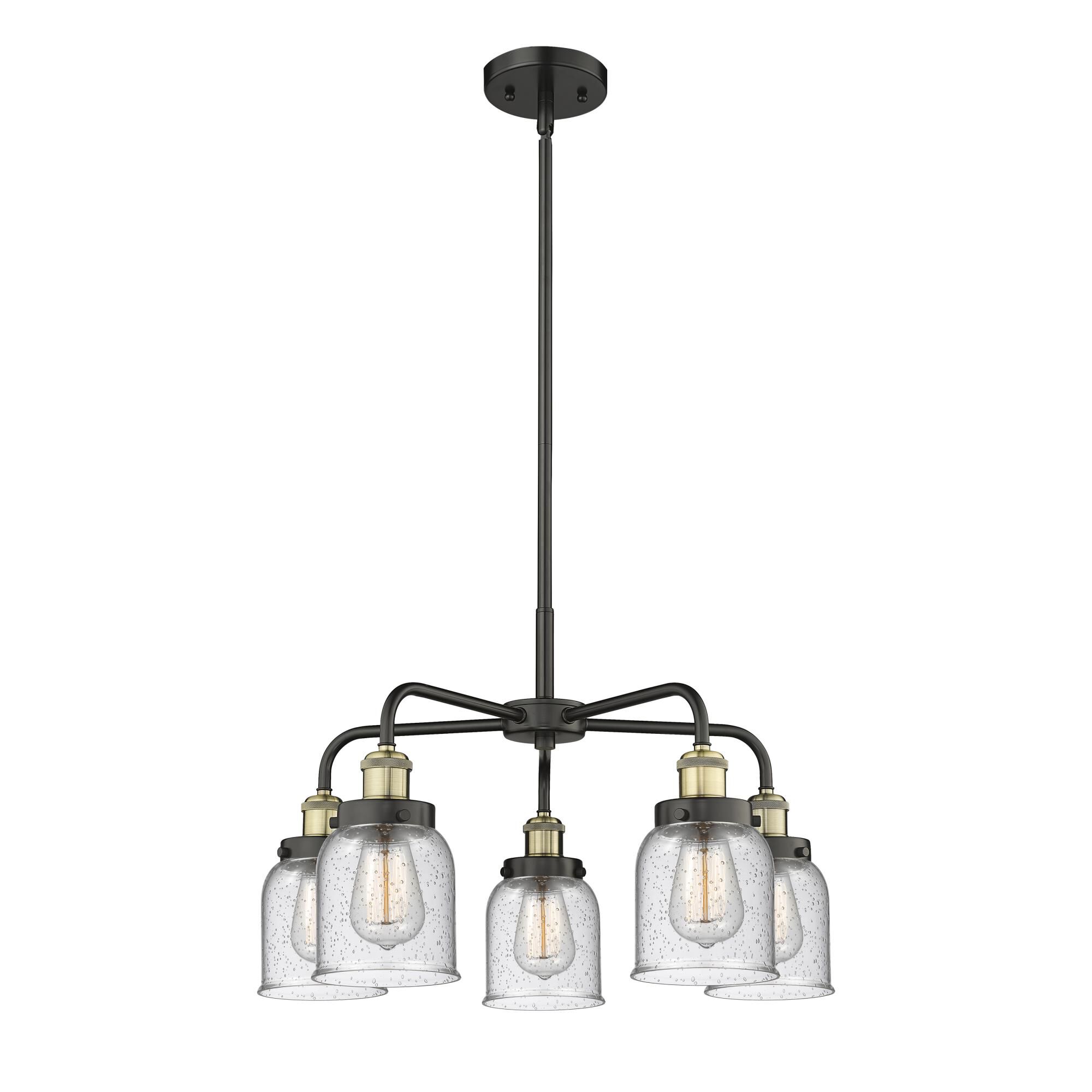 Shown in Black Antique Brass finish and Seedy glass