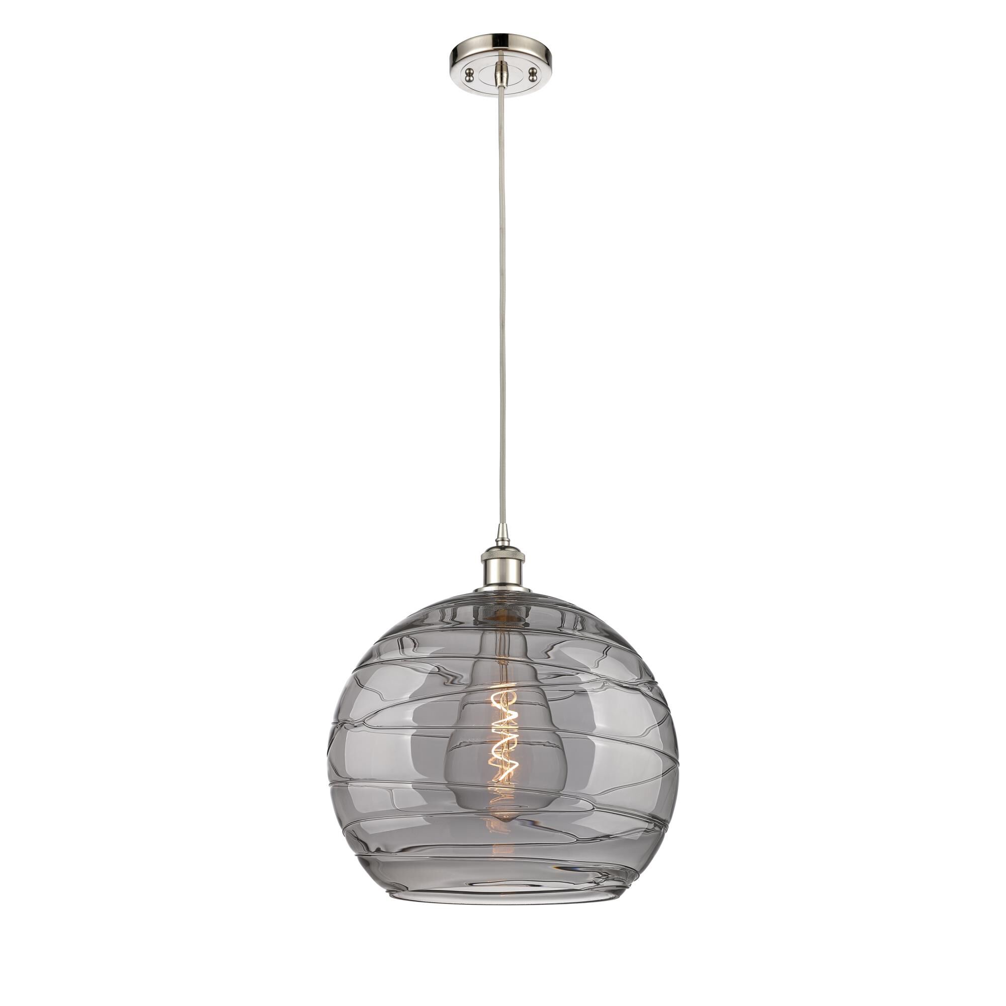 Shown in Polished Nickel finish and Light Smoke Deco Swirl glass