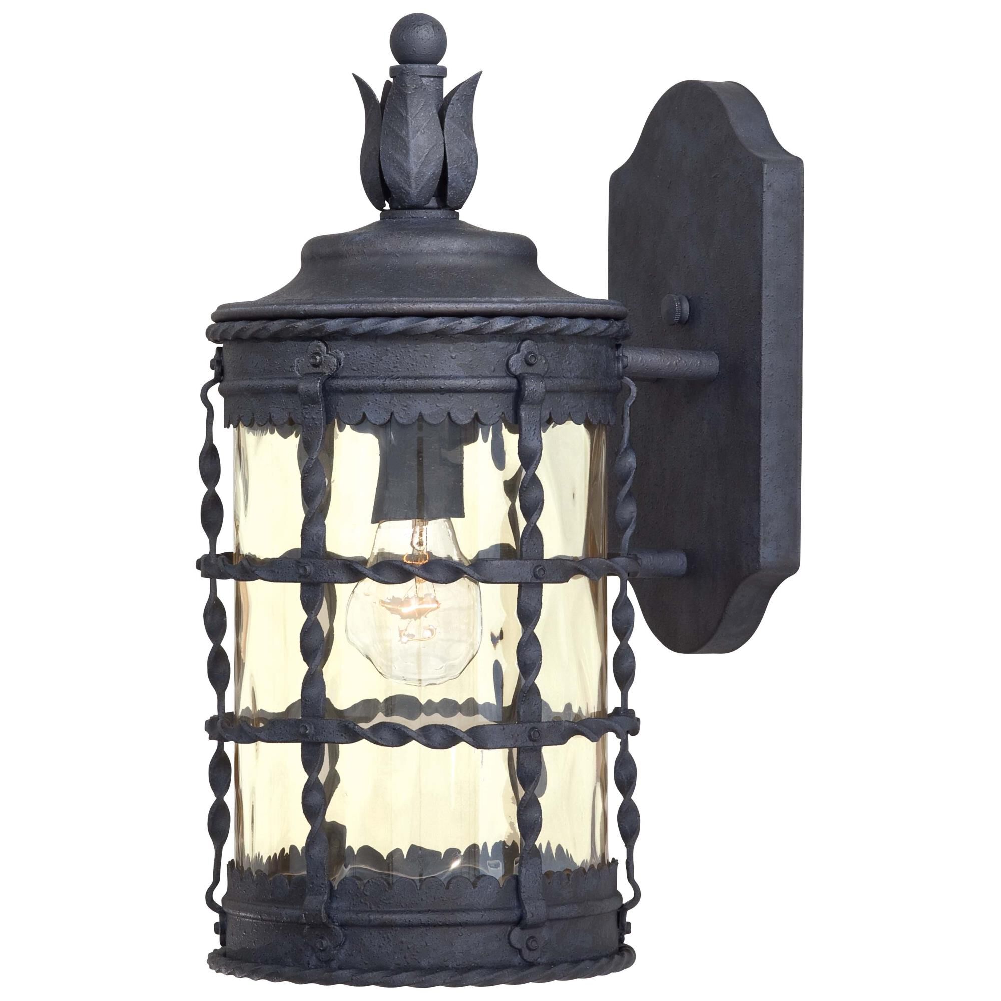 Shown in Spanish Iron finish and Champagne Hammer glass and Hammered Glass shade