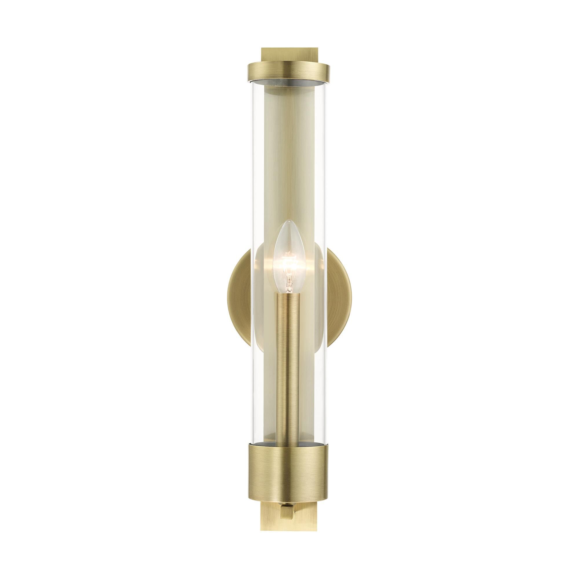 Shown in Antique Brass finish and Clear glass and Clear Glass shade