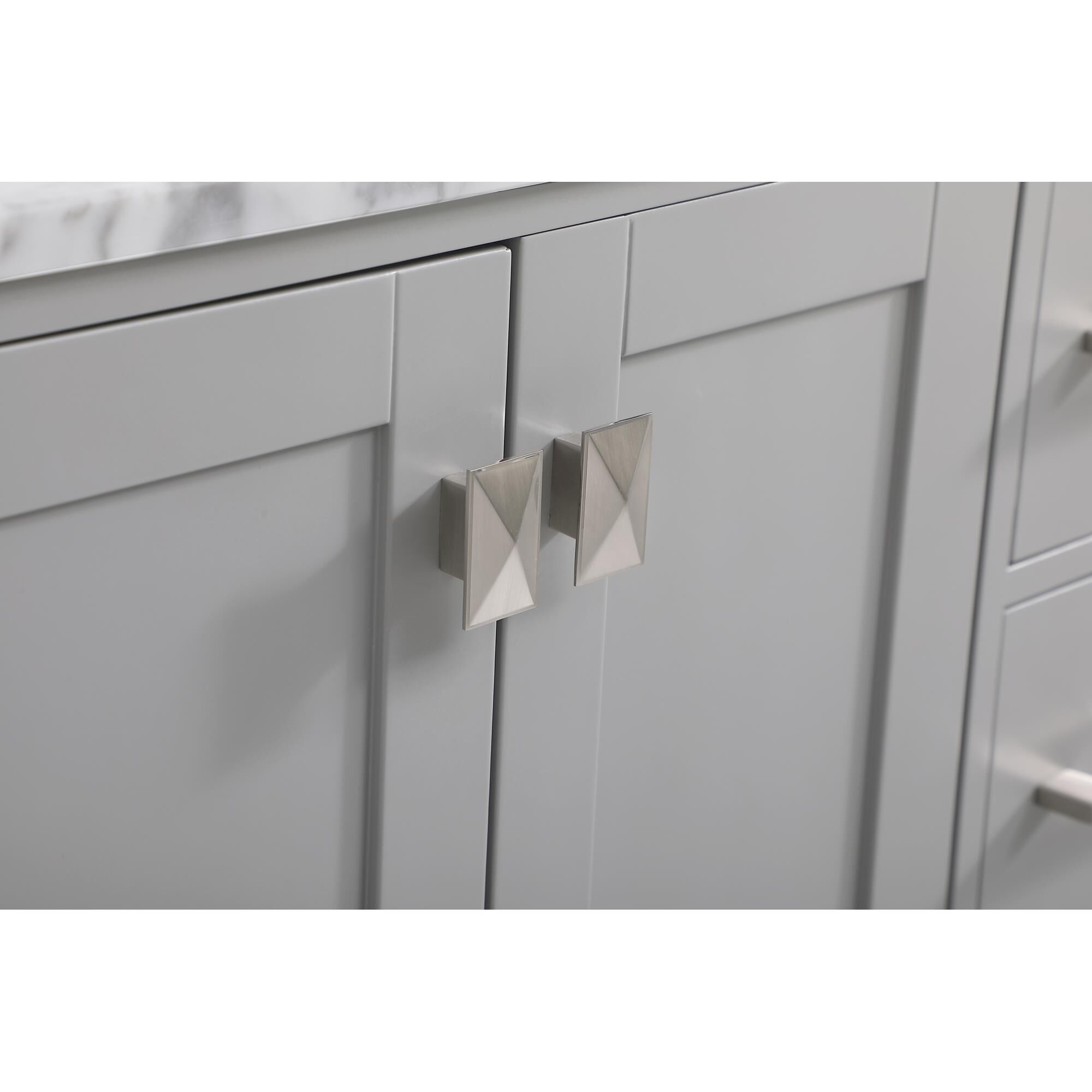 Shown in Gray And Brushed Nickel With Carrara White Marble finish