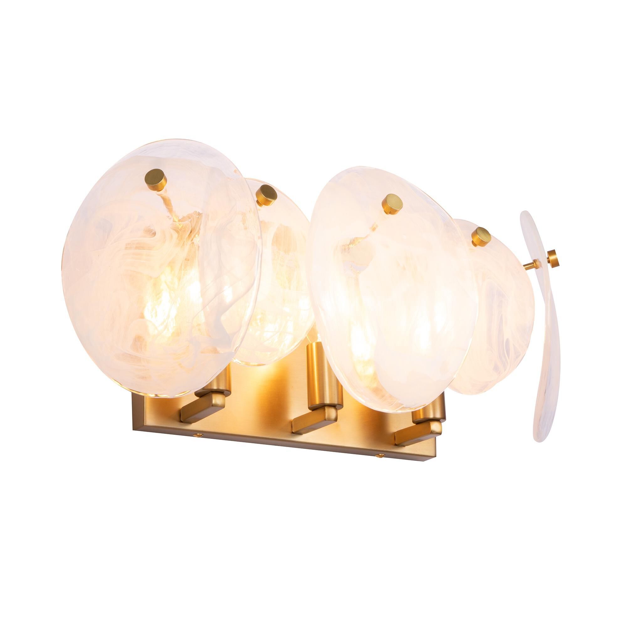 Shown in Brushed Brass finish and Wispy White Murano Style glass