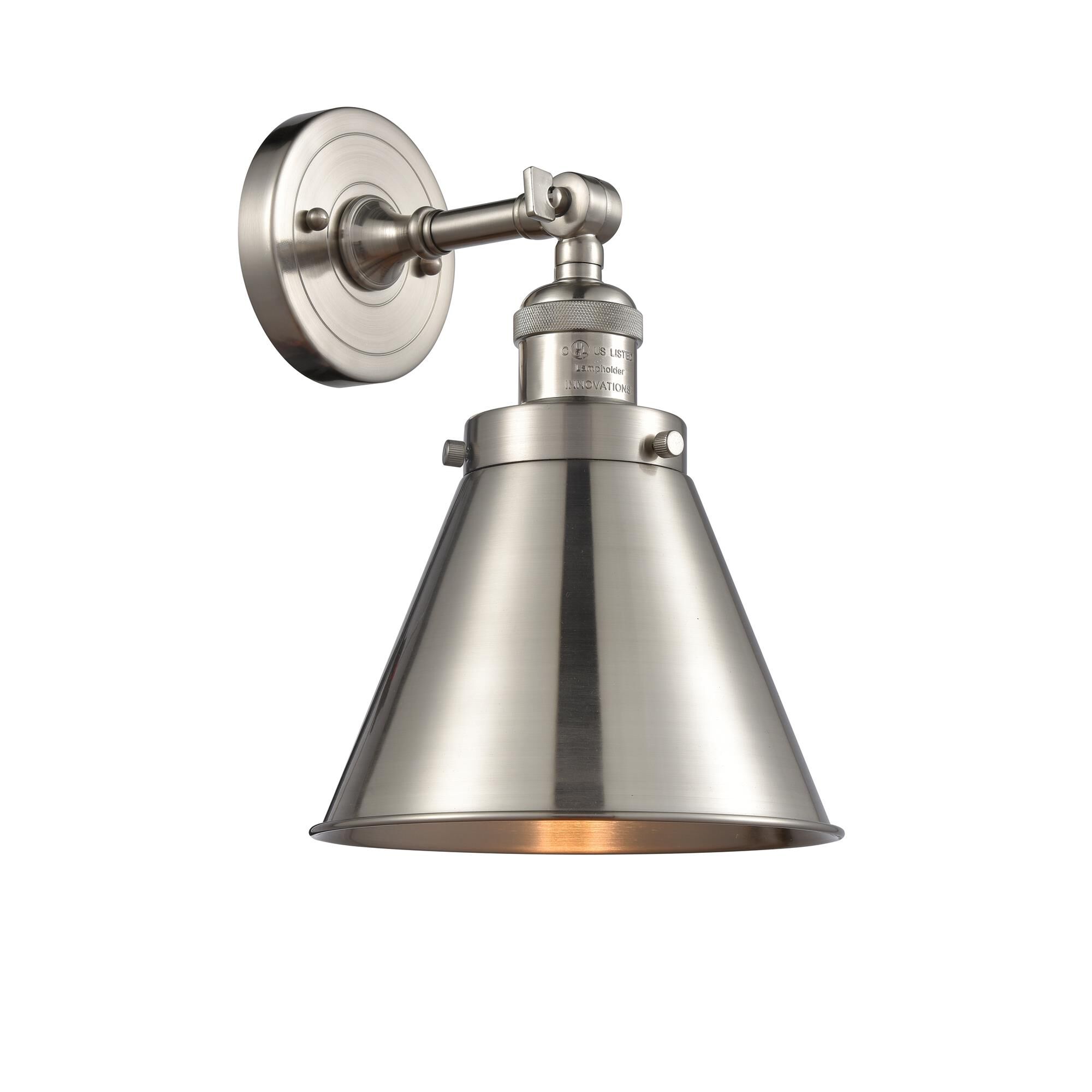 Shown in Satin Nickel finish and Metal - Brushed Satin Nickel - Cone shade
