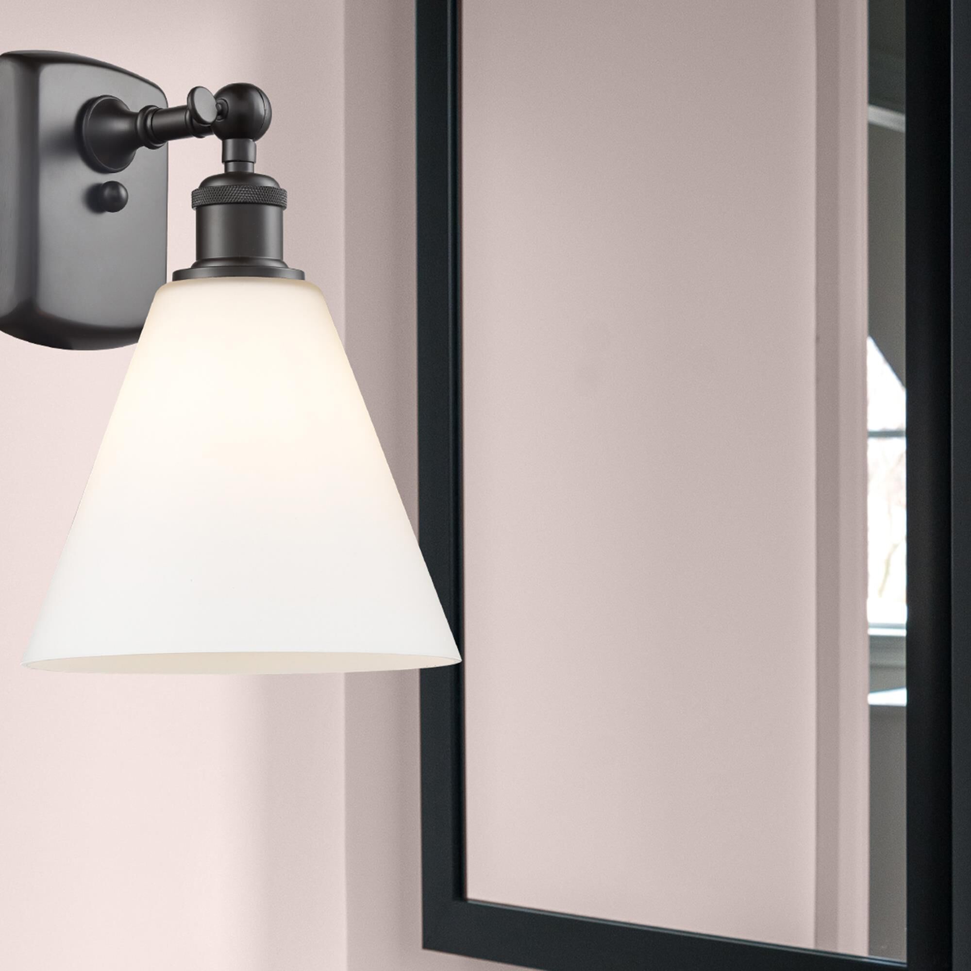 Shown in Oil Rubbed Bronze finish and Cased Matte White Ballston Cone glass and No Shade shade