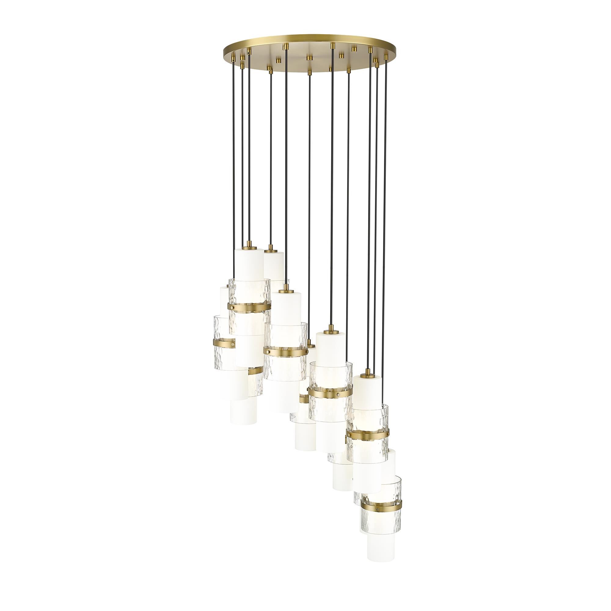 Shown in Modern Gold finish and Clear + Etched Opal glass and Clear + Etched Opal shade