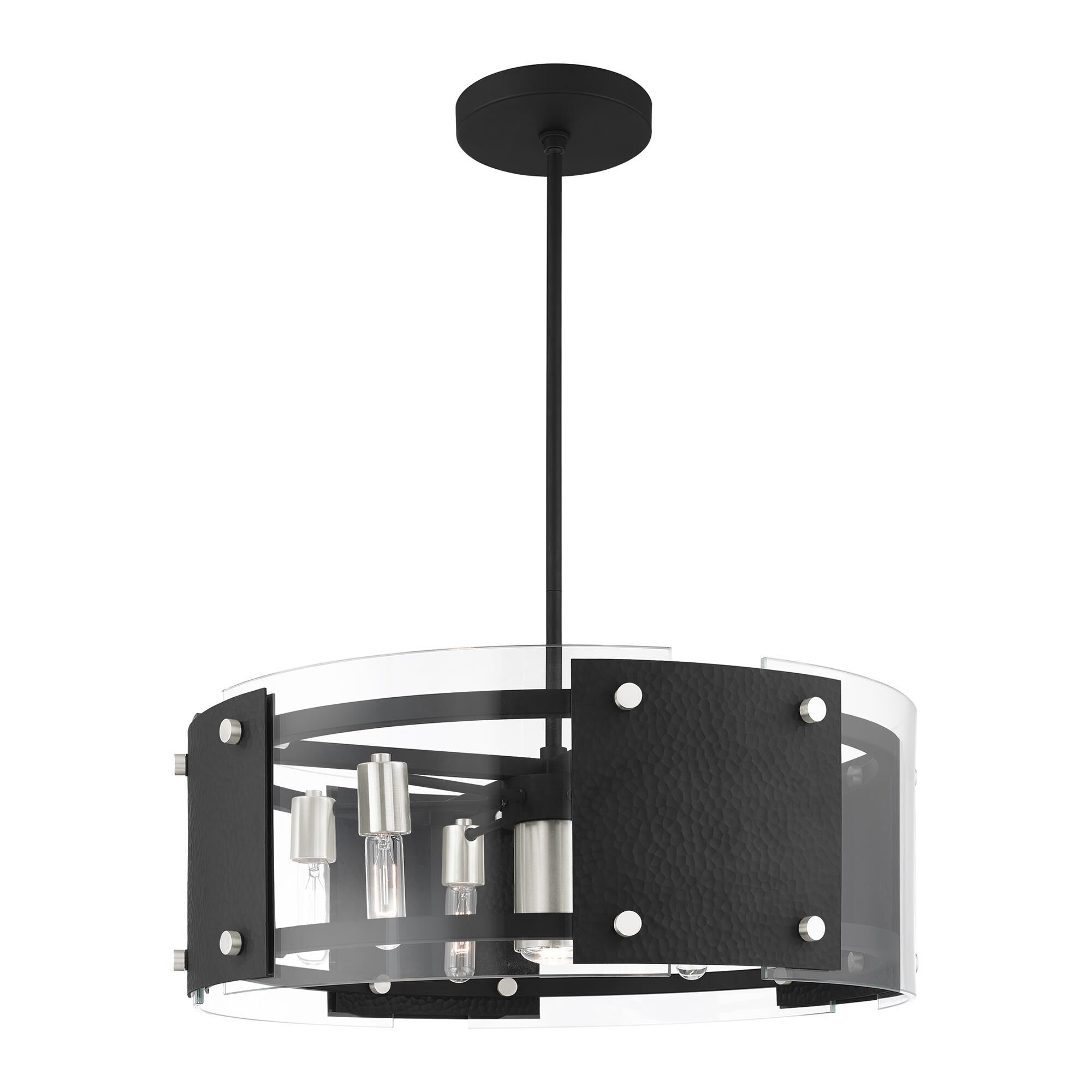 Shown in Black With Brushed Nickel Accents finish and Clear glass and Clear Glass shade