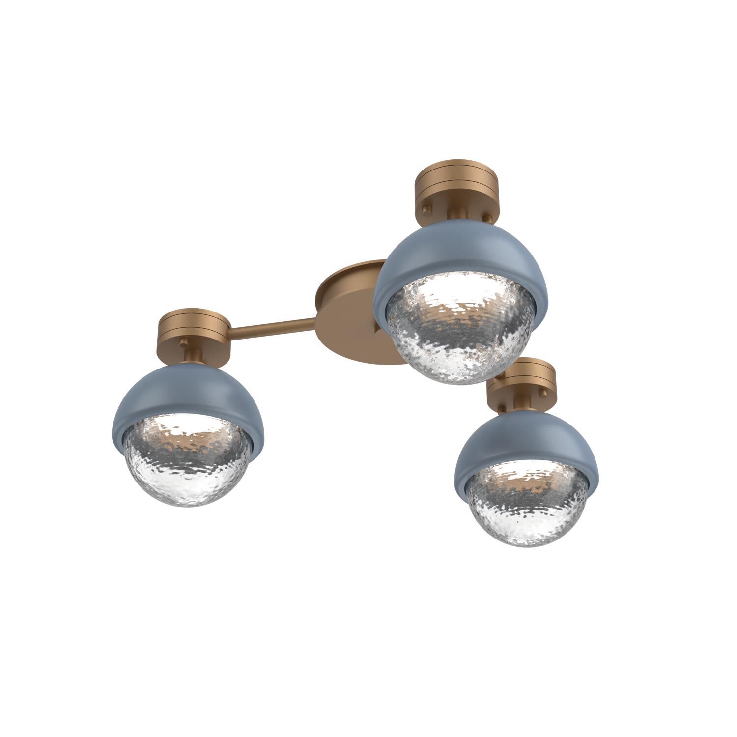 Shown in Novel Brass finish and Clear glass and Poppy Blue accent