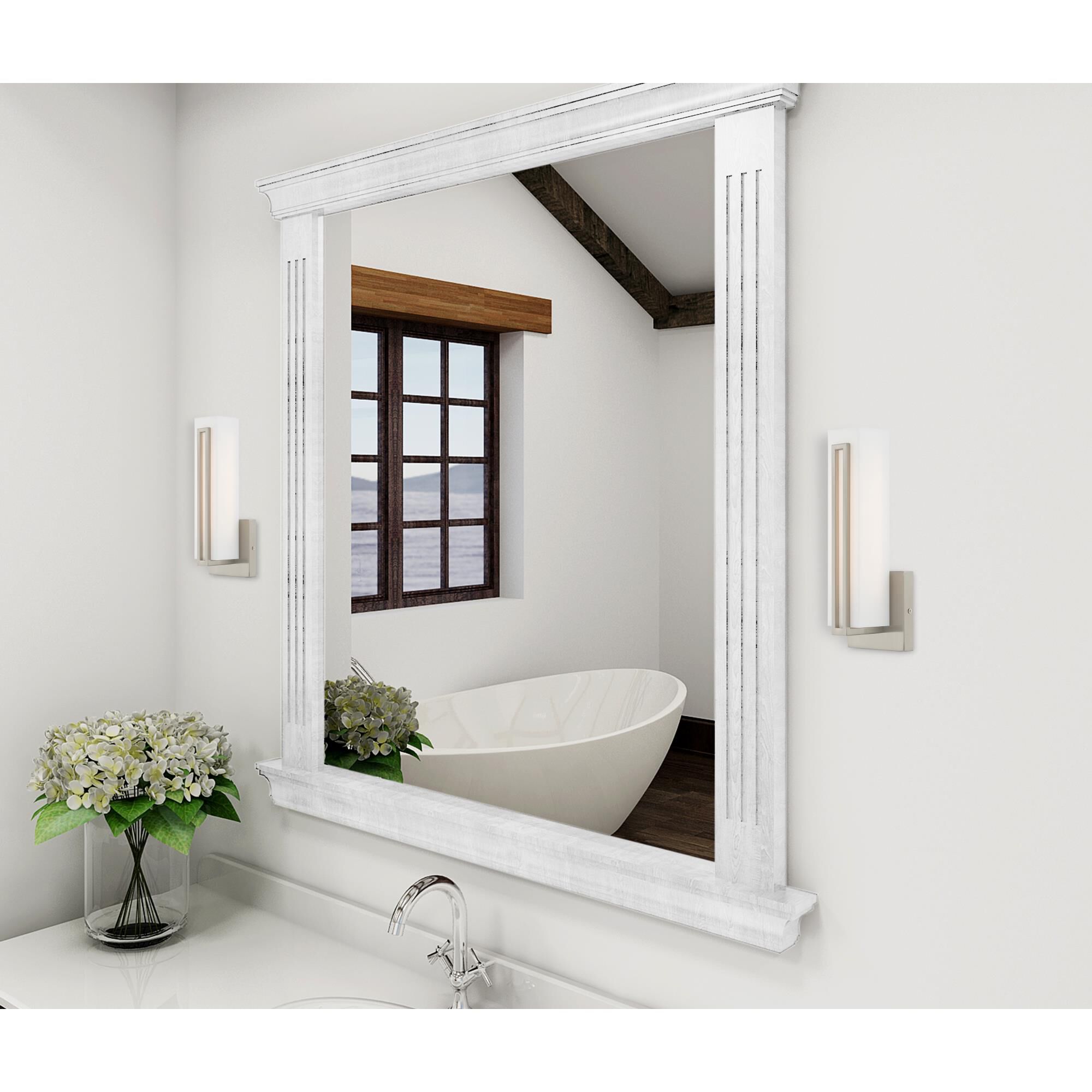 Shown in Brushed Nickel finish and Satin White Acrylic shade