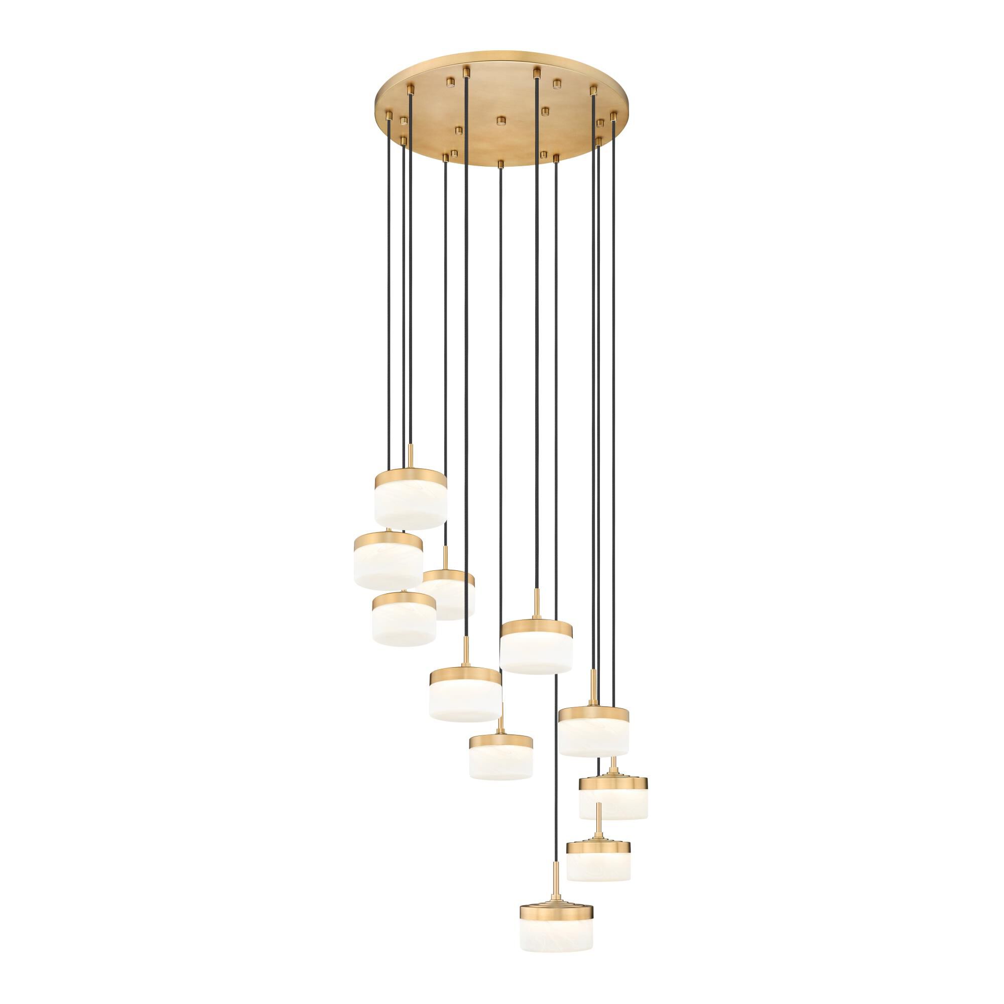 Shown in Modern Gold finish and Feathered White glass