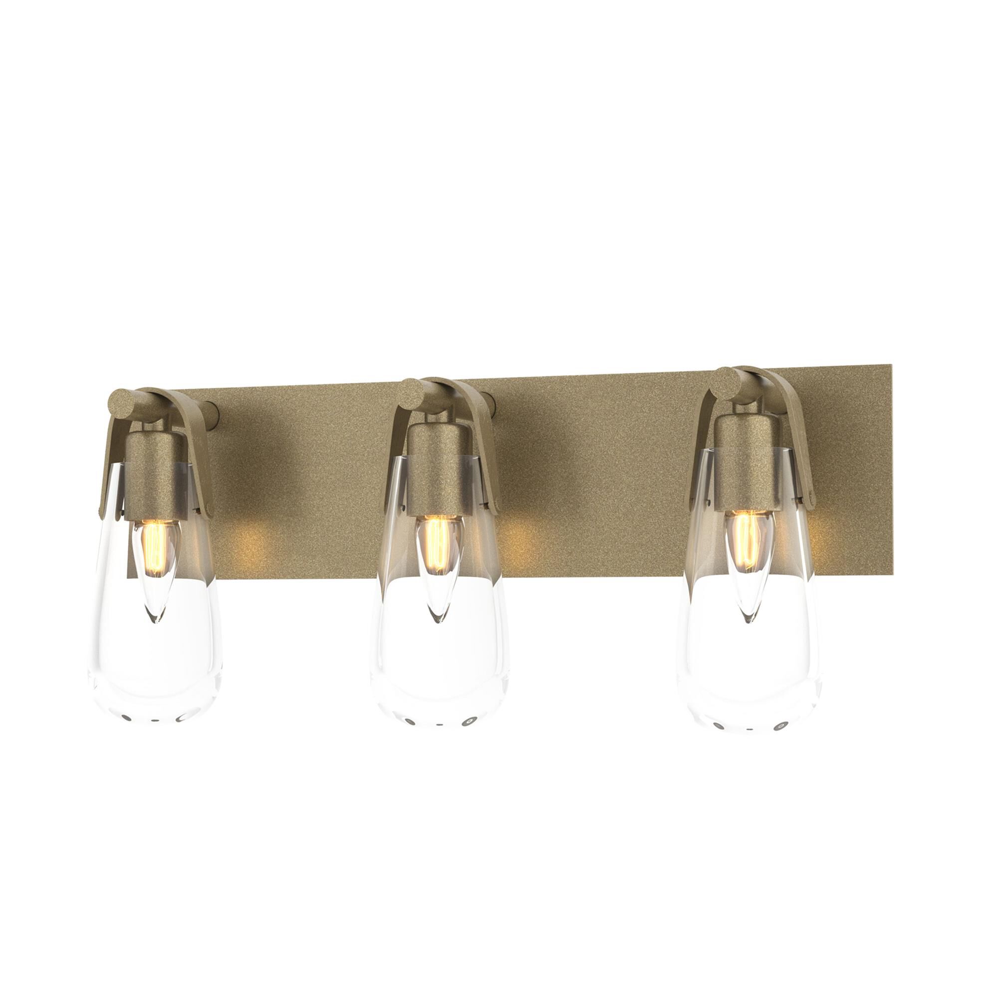 Shown in Soft Gold finish and Clear glass