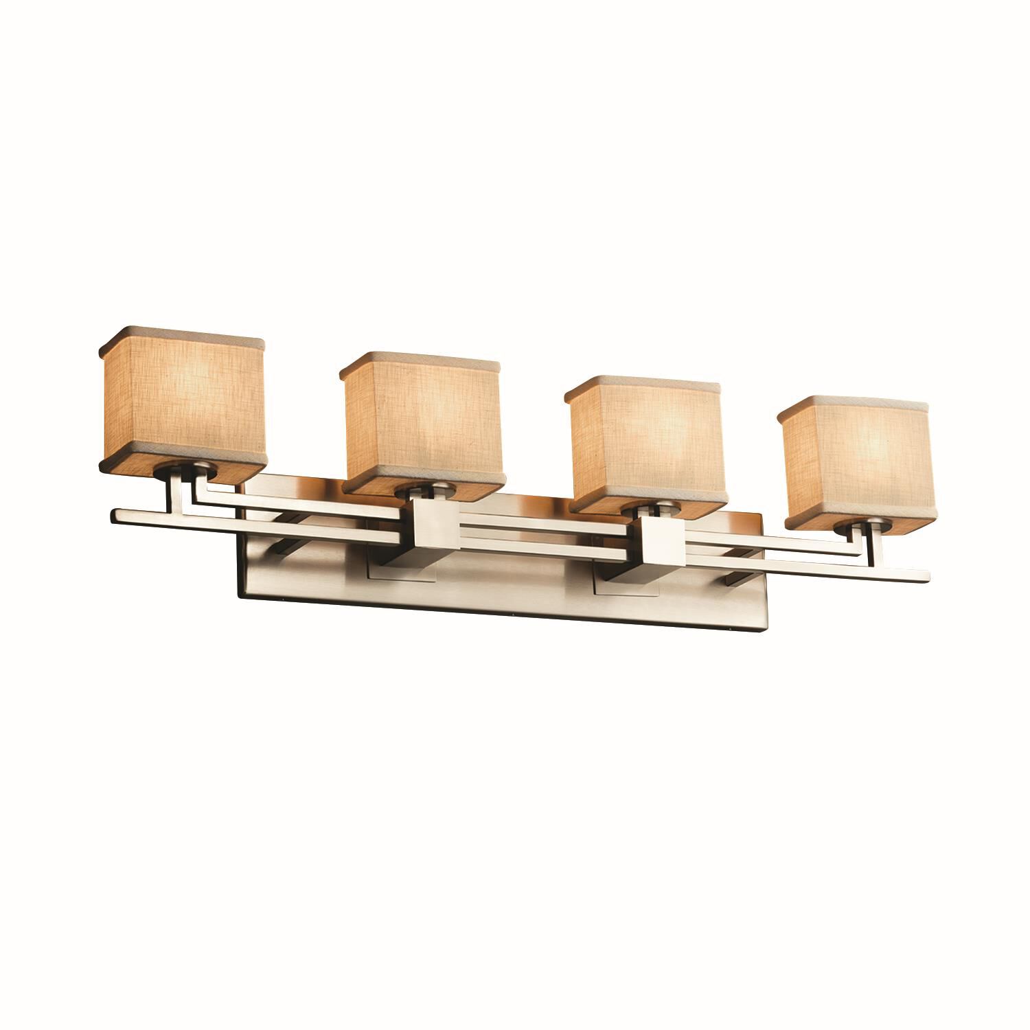 Shown in Brushed Nickel finish and Cream Woven Fabric shade and Rectangle accent