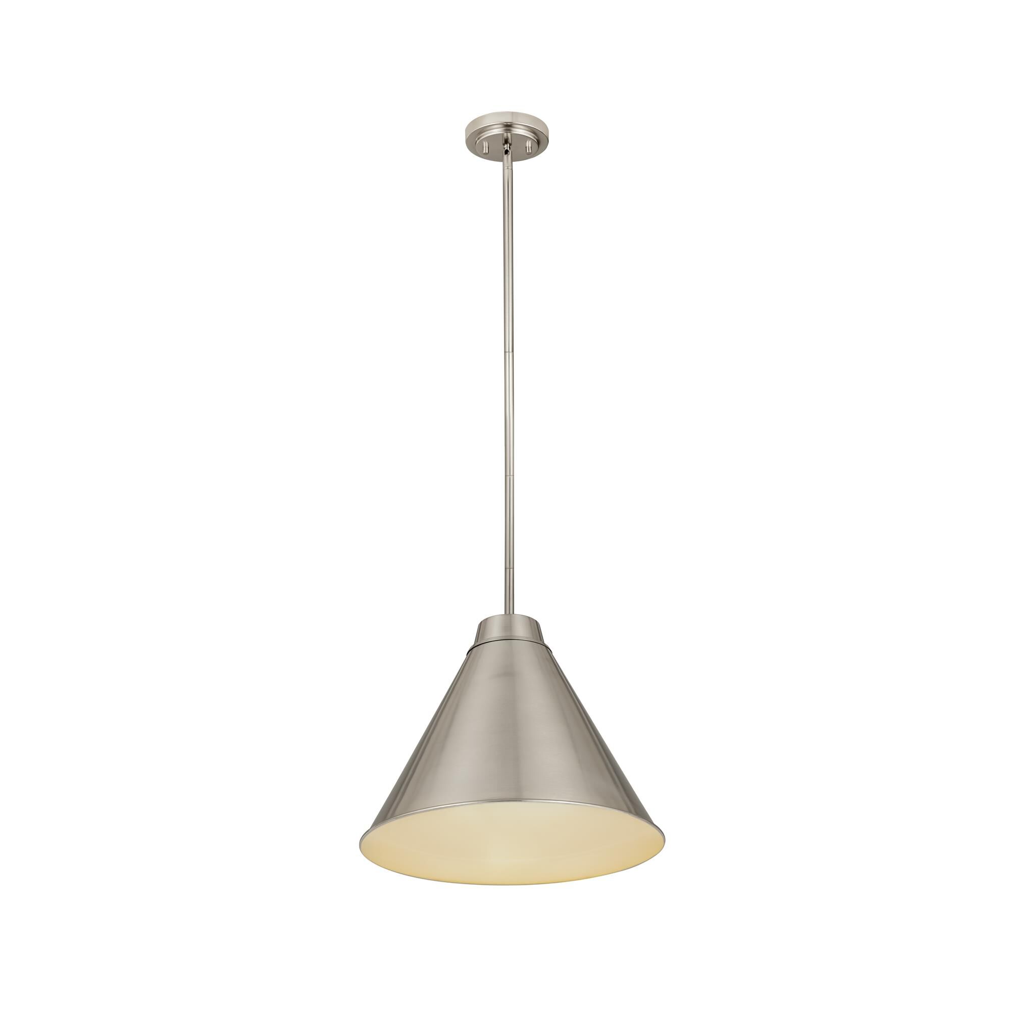 Shown in Brushed Nickel finish and Iron glass and Iron shade