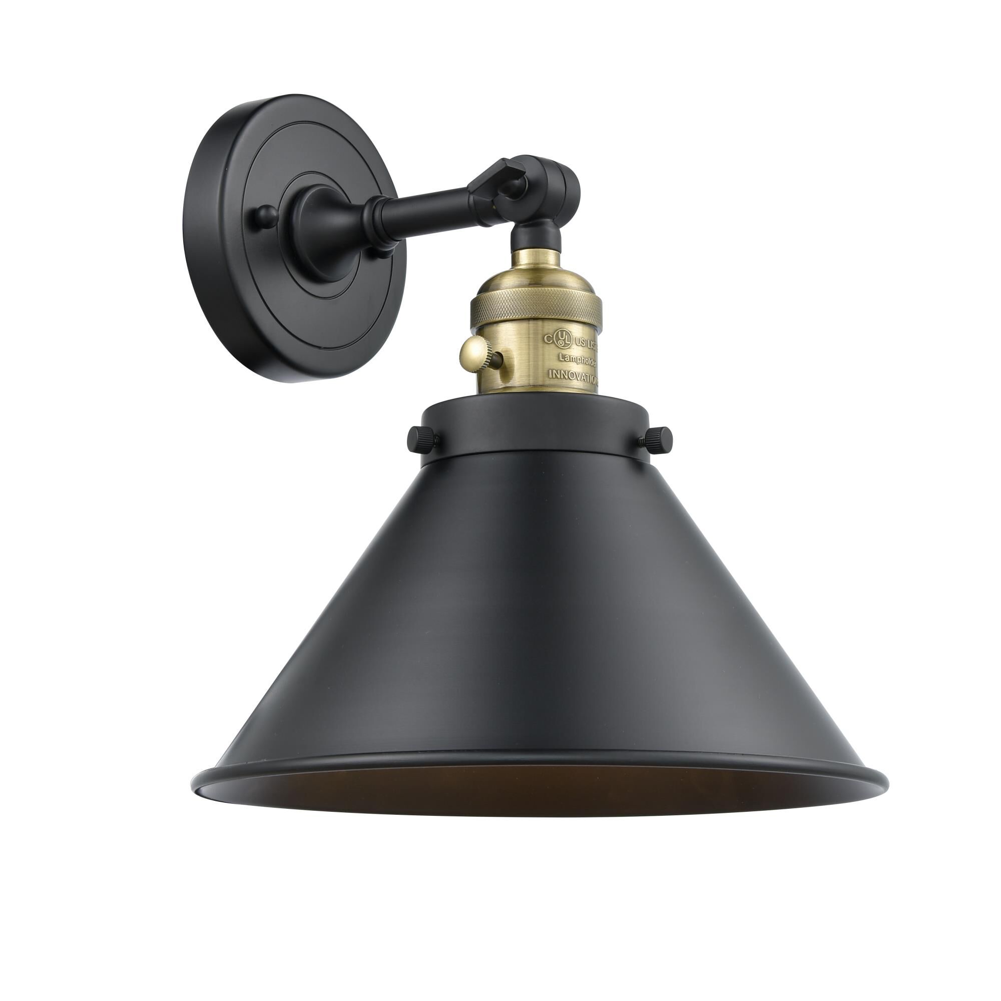 Shown in Black Antique Brass finish and Switch on Socket accent