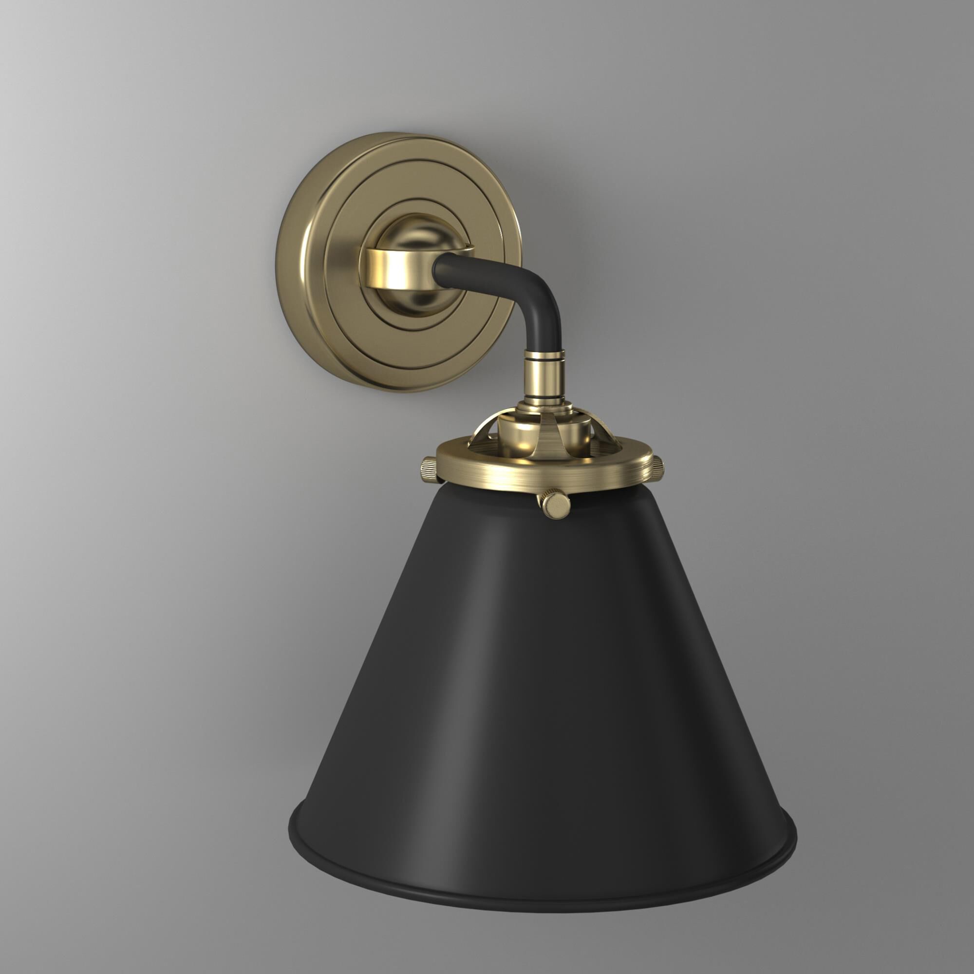 Shown in Black Antique Brass finish and Metal - Matte Black shade