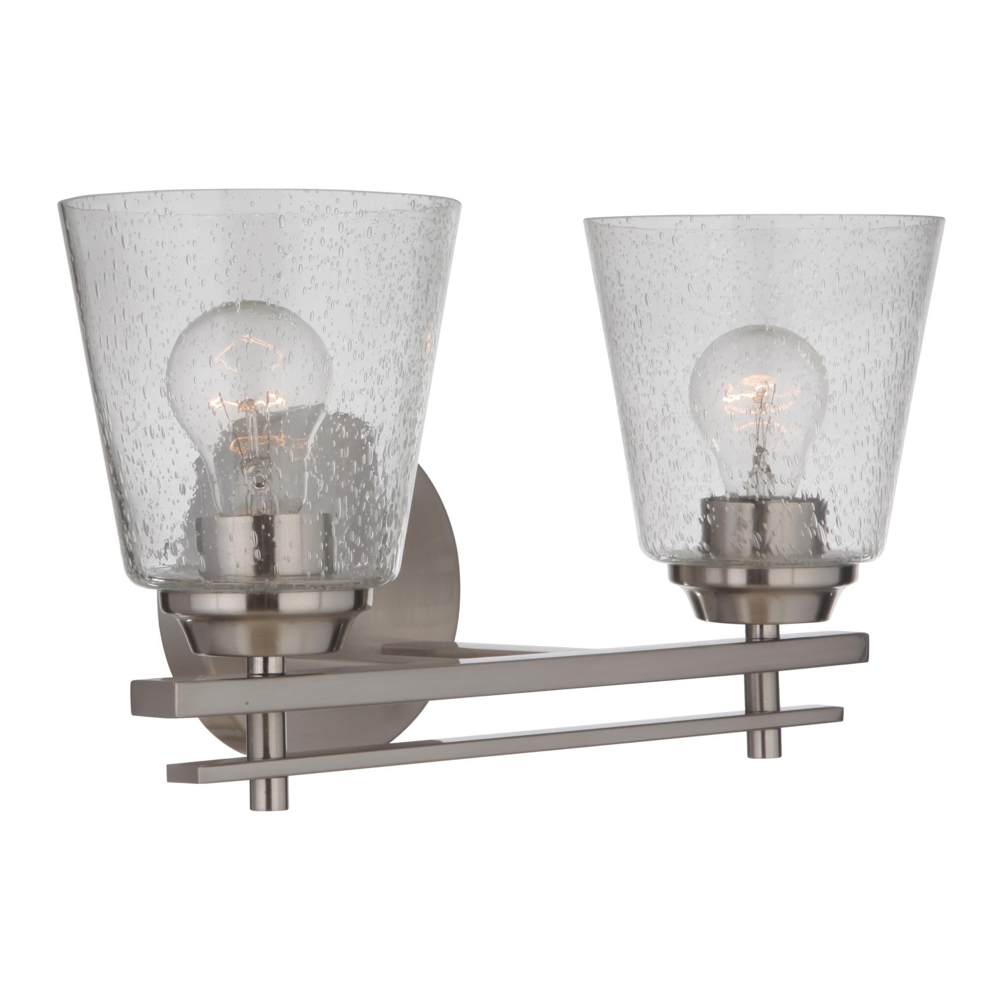 Shown in Brushed Polished Nickel finish and Clear Seeded glass and Glass shade