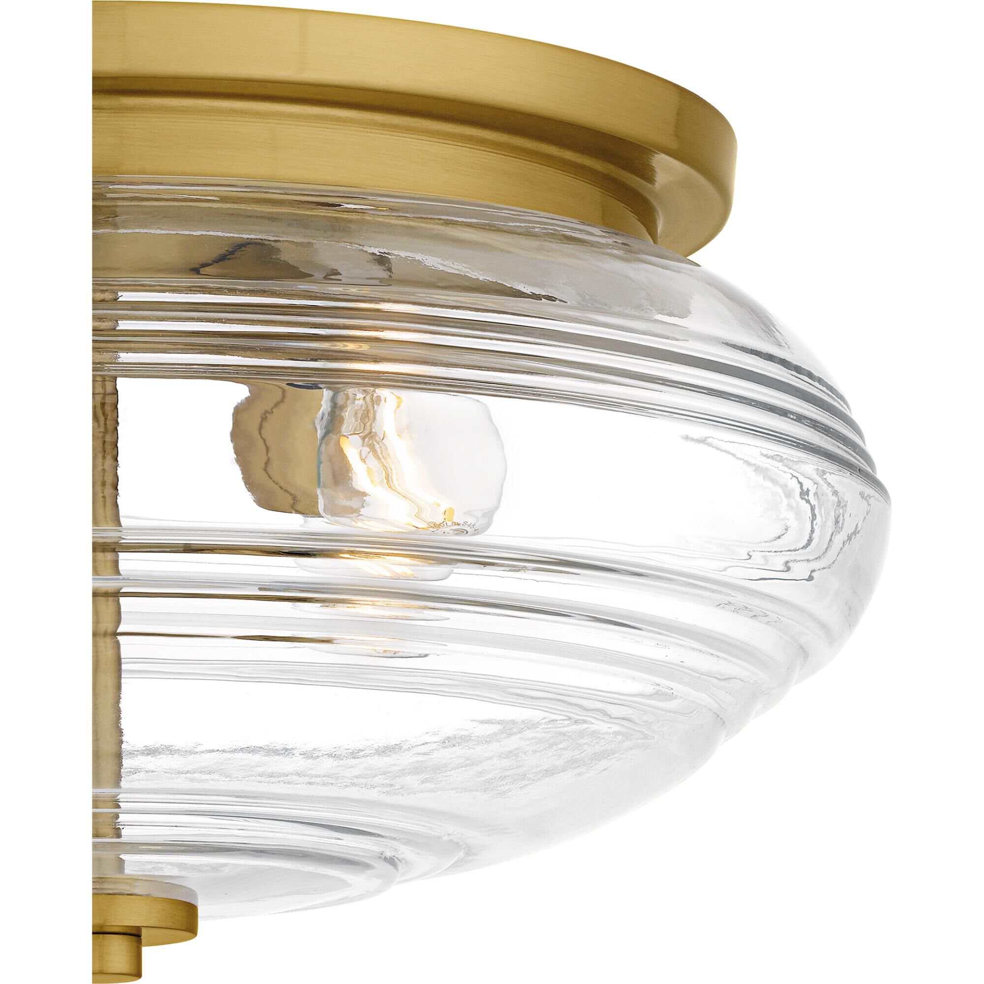 Shown in Brushed Gold finish and Clear Ribbed Glass shade