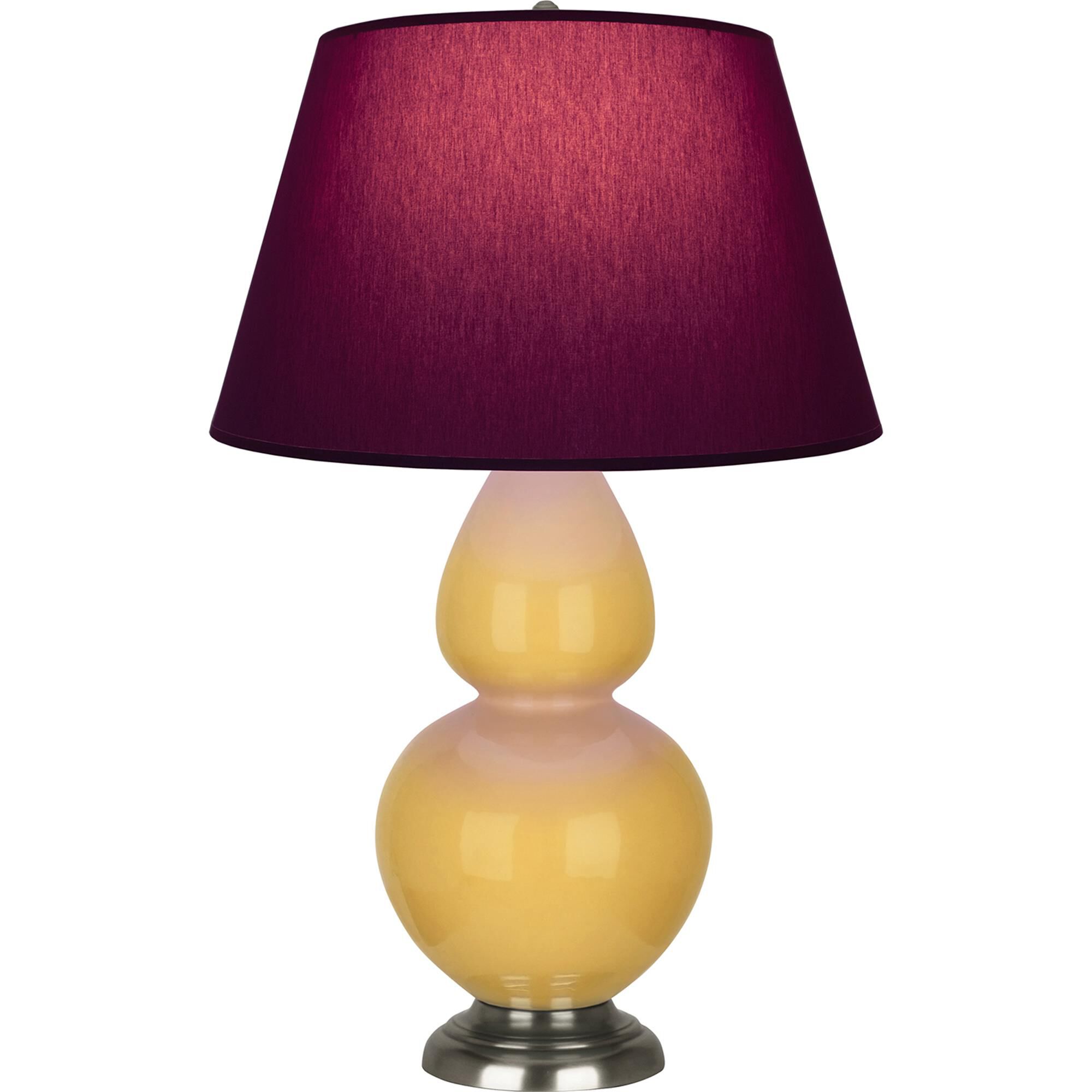 Shown in Sunset Yellow finish and Plum and Lavender shade and Antique Silver accent