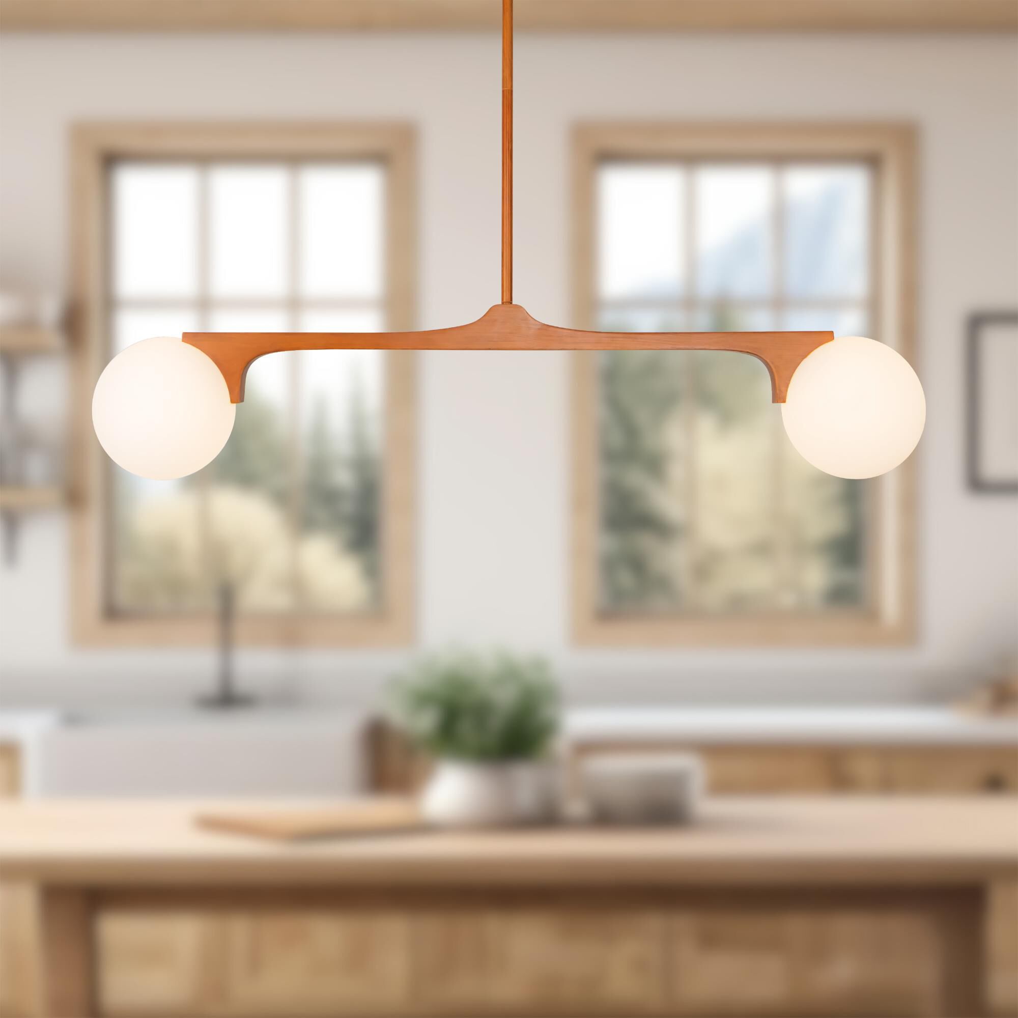 Shown in Teak finish and Matte Opal glass