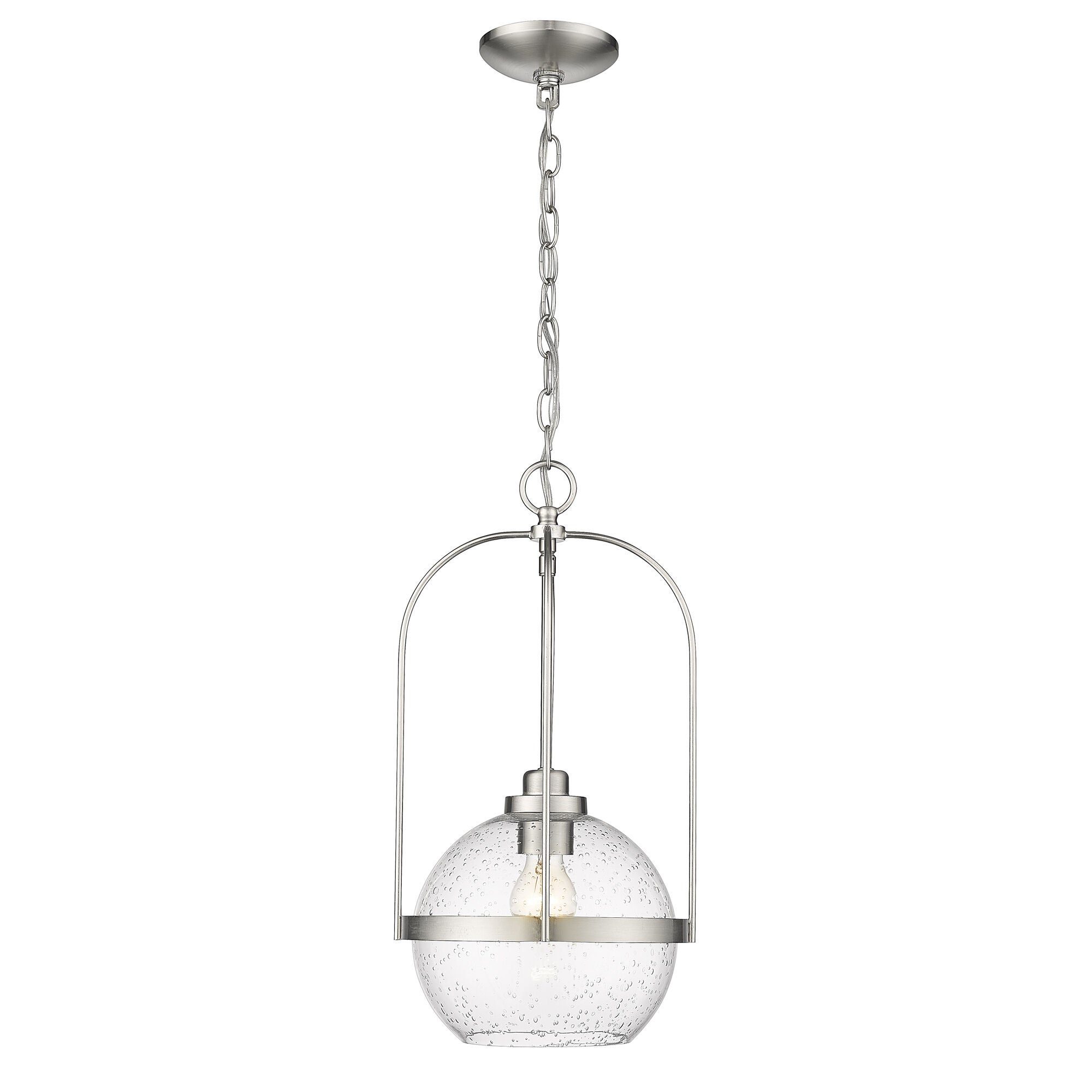 Shown in Brushed Nickel finish and Clear Seeded glass