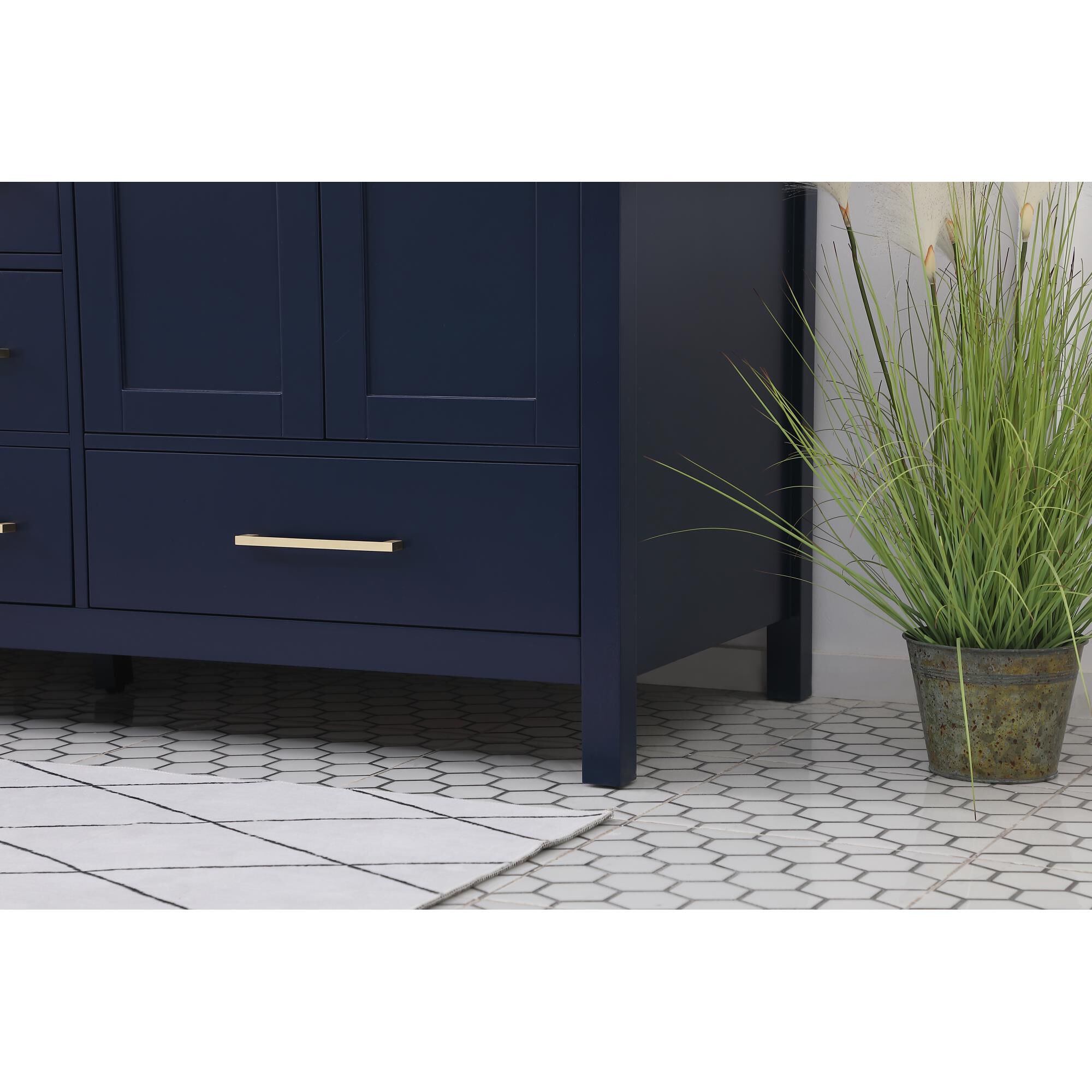 Shown in Blue And Gold With Calacatta Quartz finish