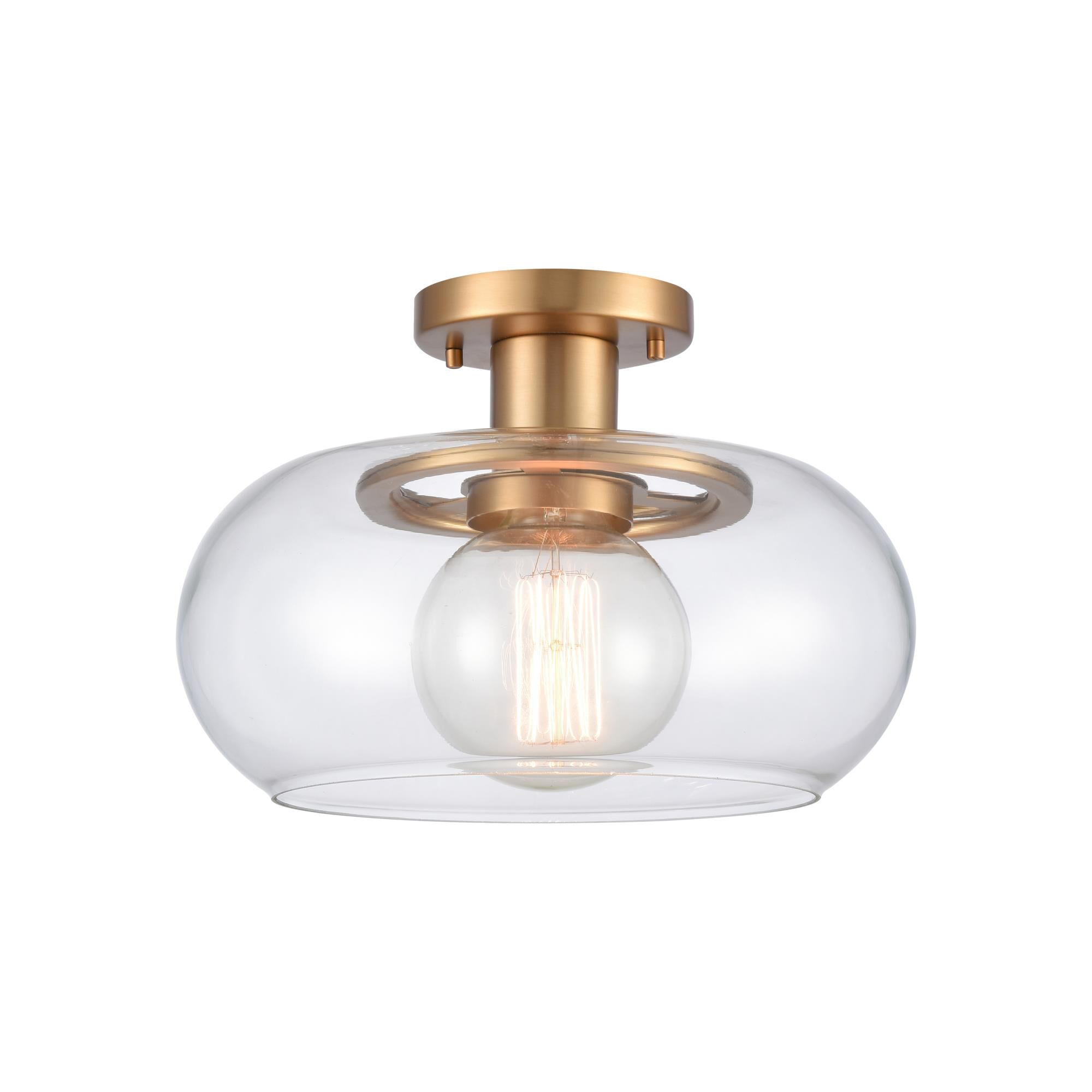 Shown in Brushed Gold finish and Clear Handblown  Shade glass and Clear Handblown Glass shade