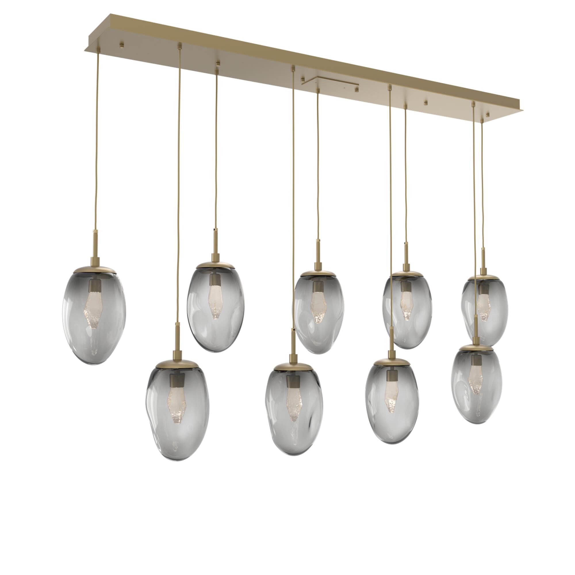 Shown in Gilded Brass finish and Geo Inner Smoke Outer glass