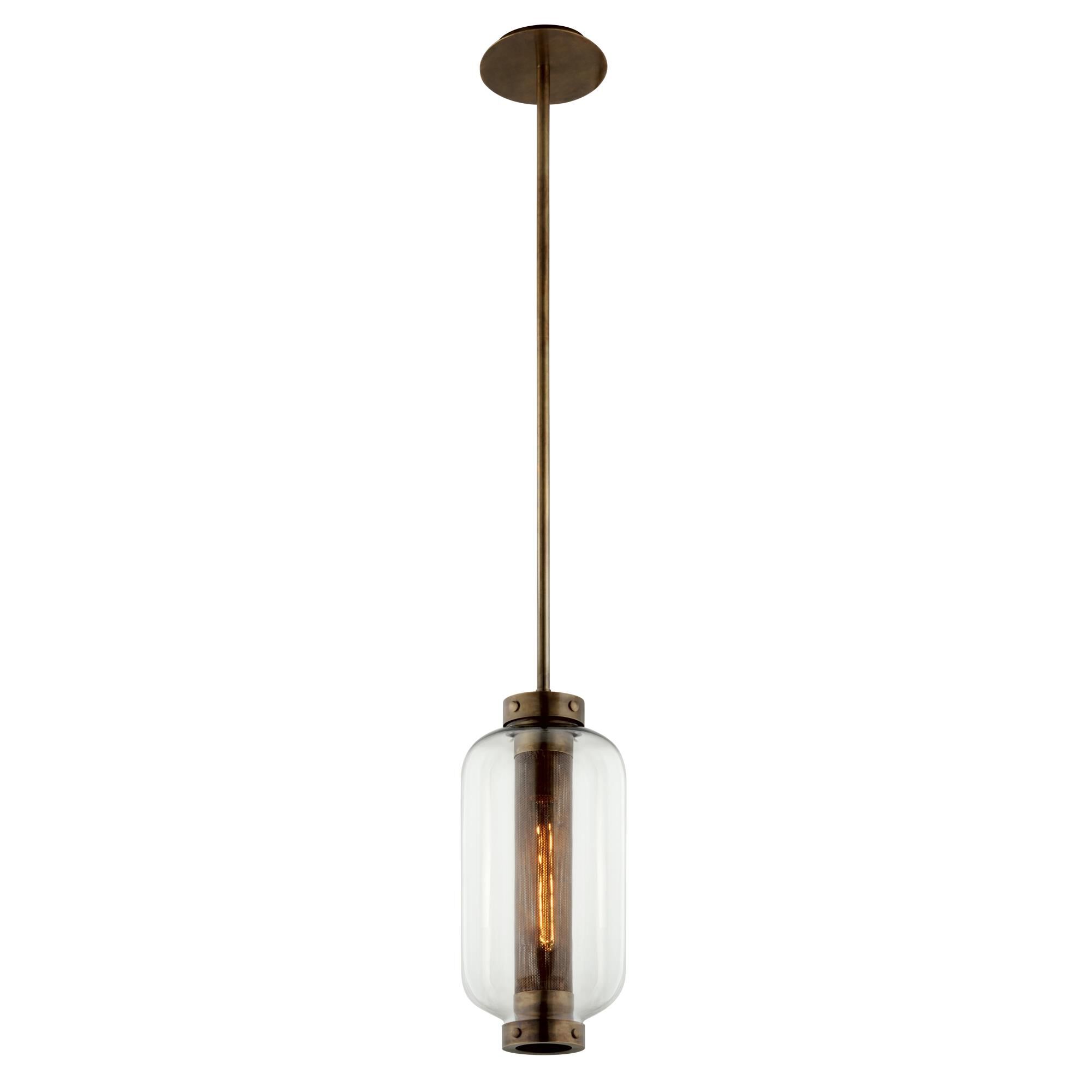 Shown in Vintage Brass finish and Clear glass