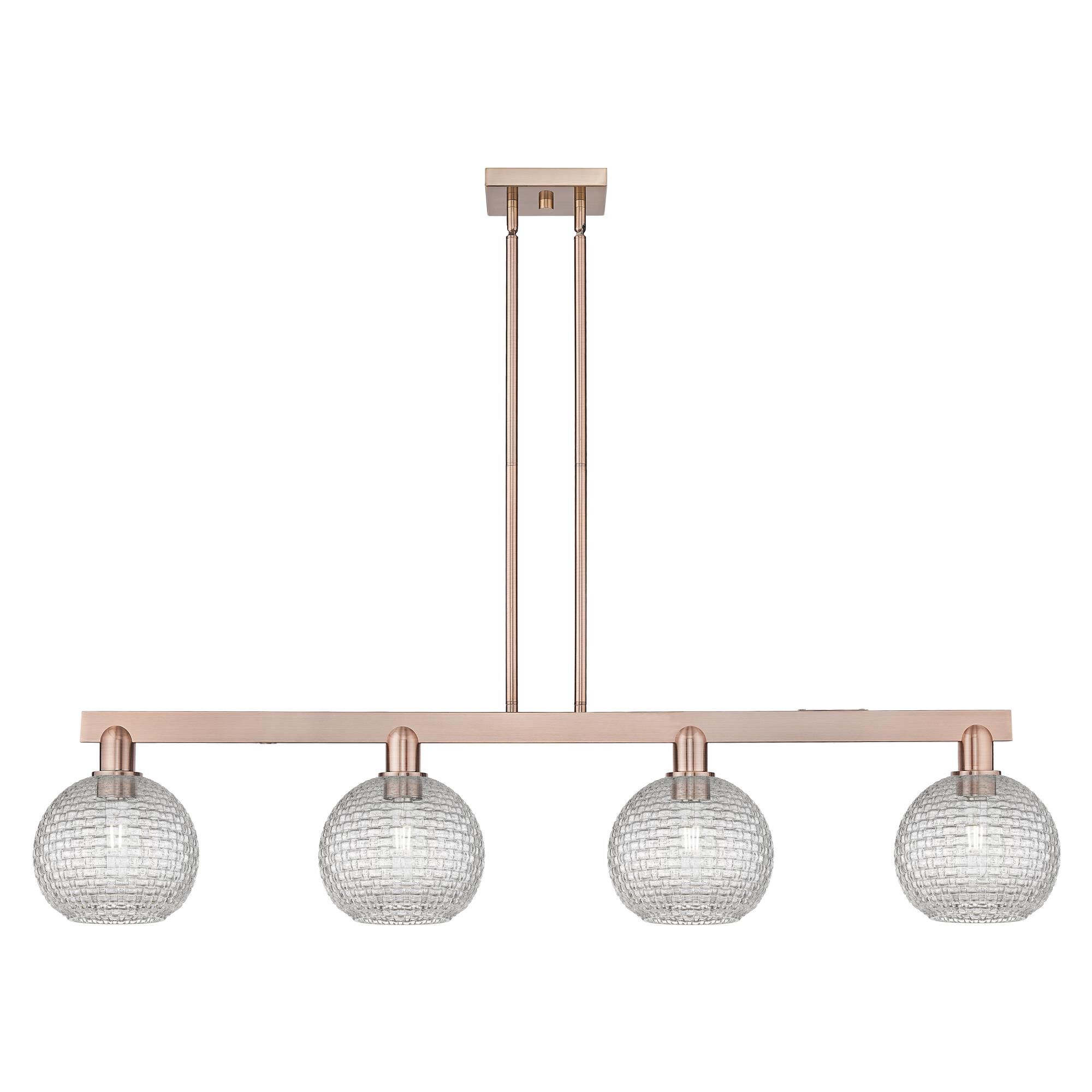 Shown in Antique Copper finish and Clear Basketweave glass