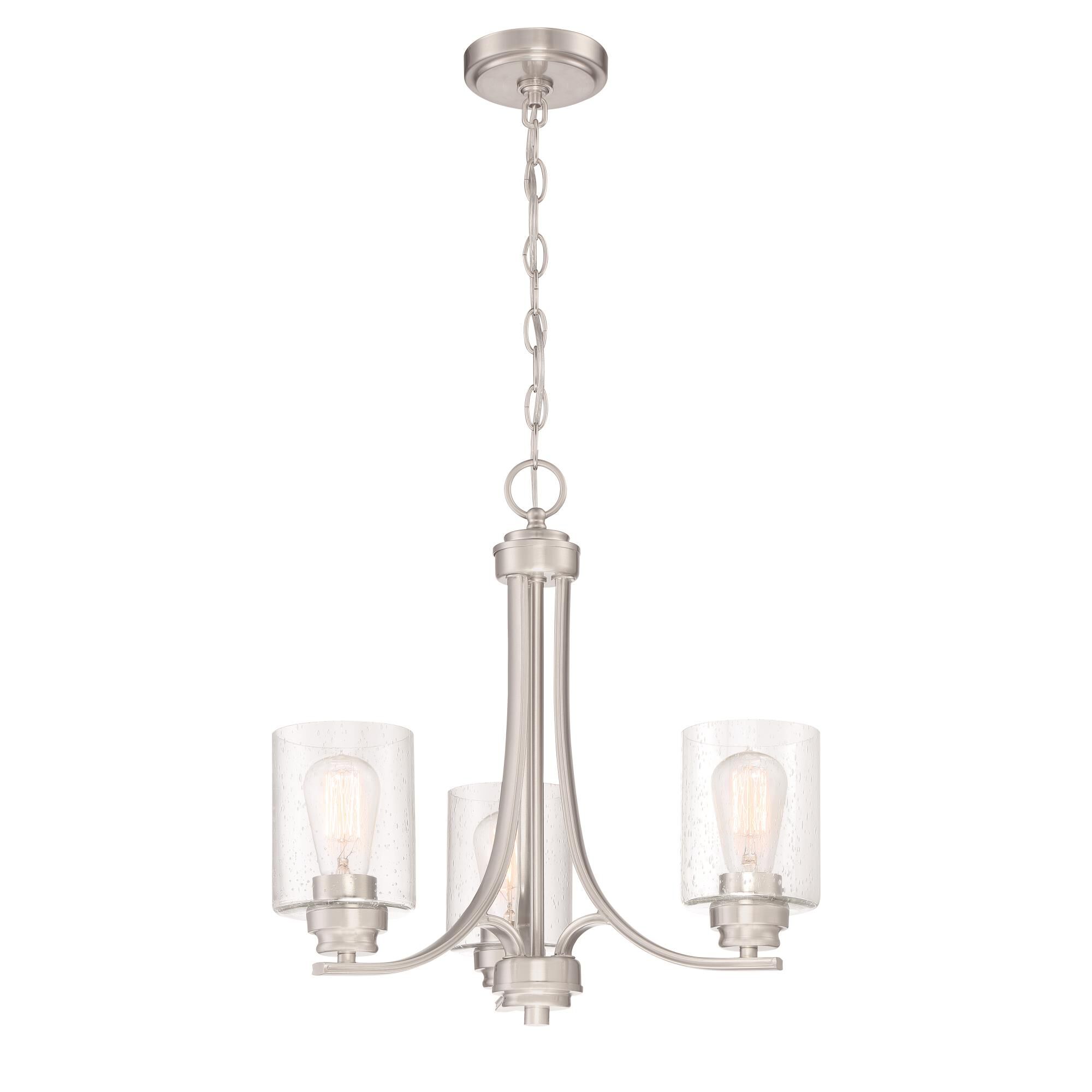 Shown in Brushed Polished Nickel finish and Clear Seeded glass and Glass shade