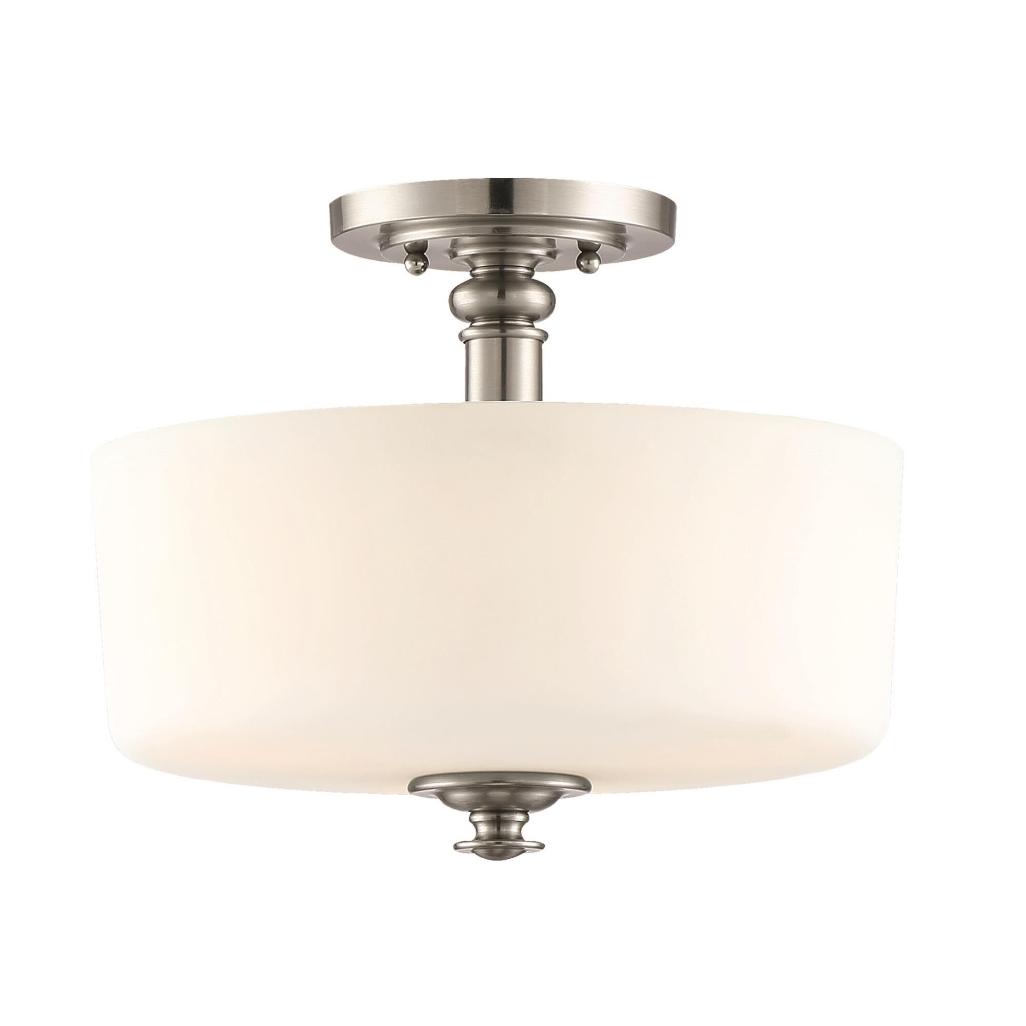 Shown in Brushed Polished Nickel finish and Yes glass and Yes shade and Drum accent