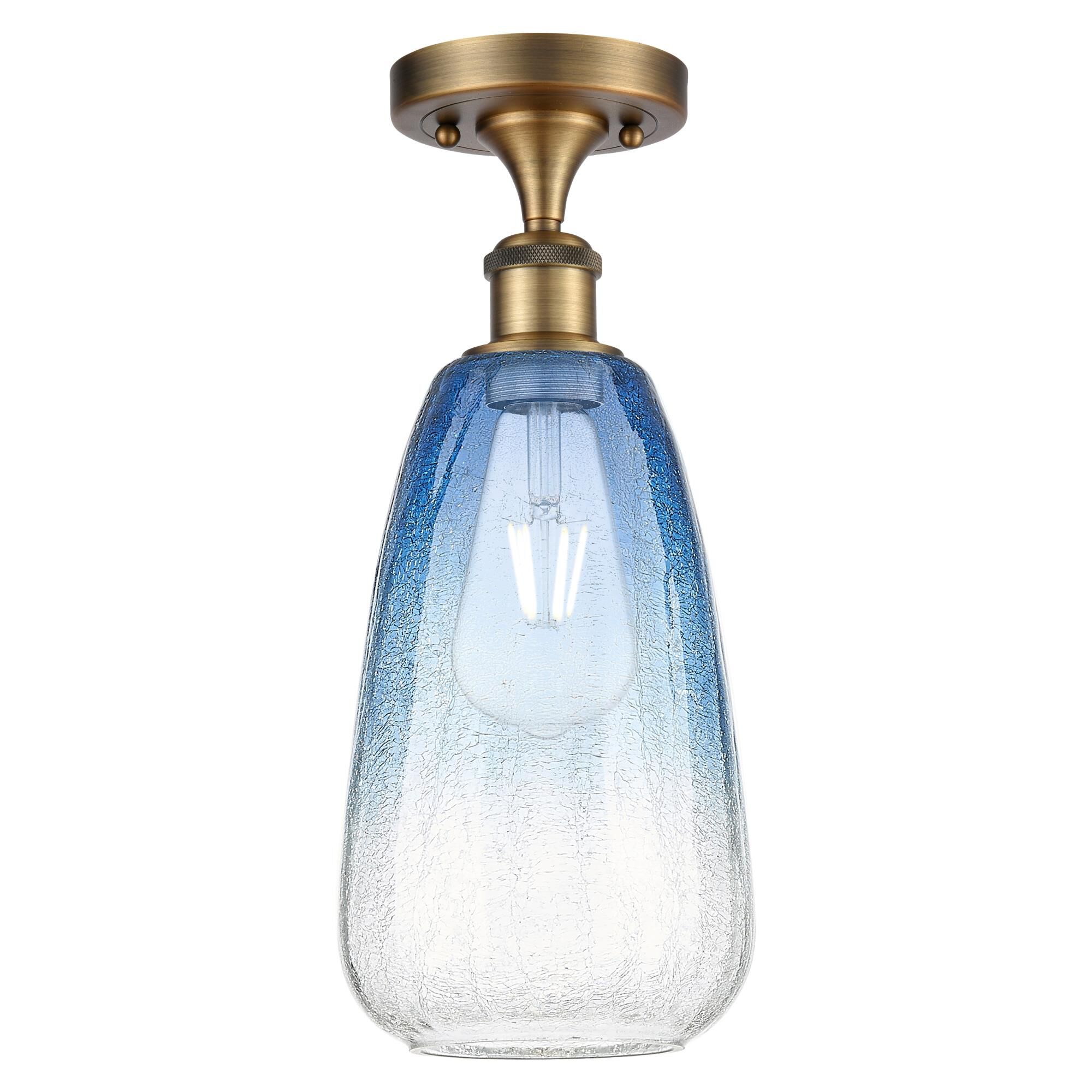 Shown in Brushed Brass finish and Sapphire Blue glass