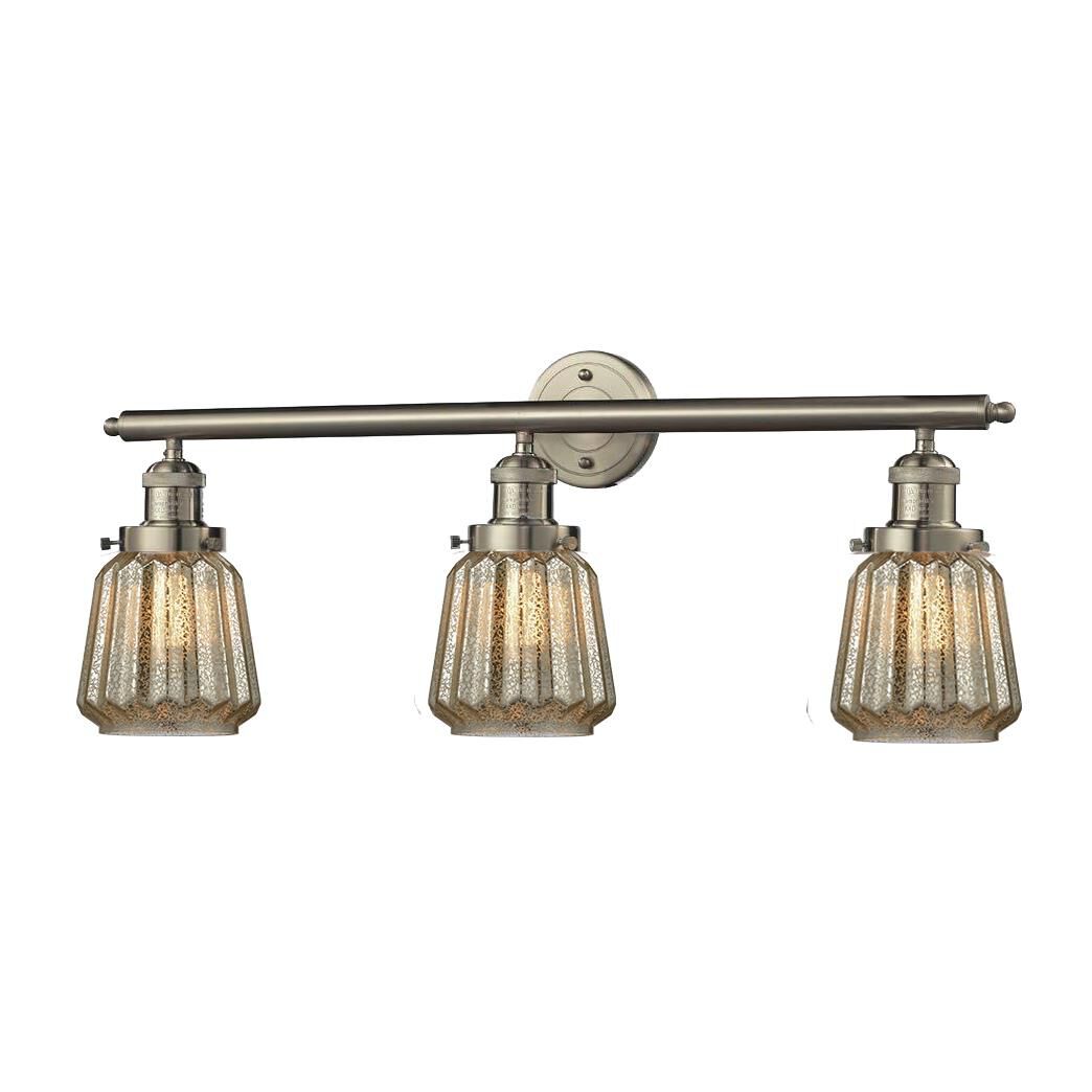 Shown in Brushed Satin Nickel finish and Mercury Fluted glass