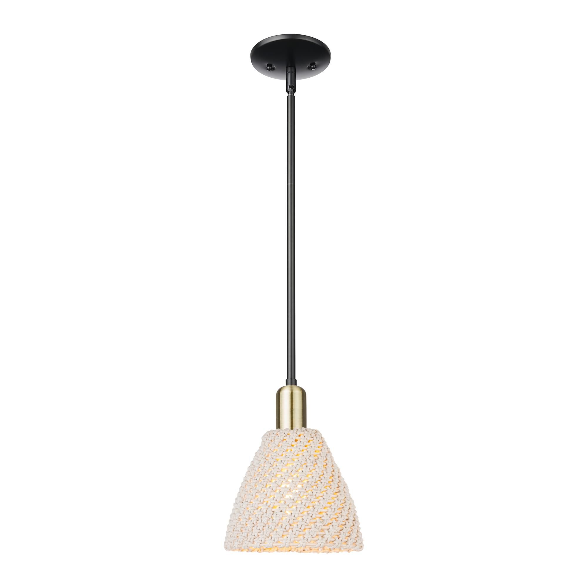 Shown in Black Antique Brass finish and Natural shade