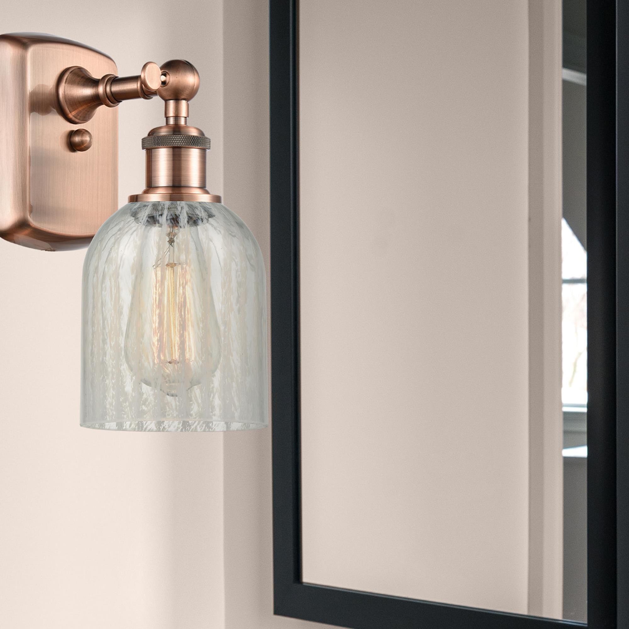 Shown in Antique Copper finish and Bell glass and Glass shade