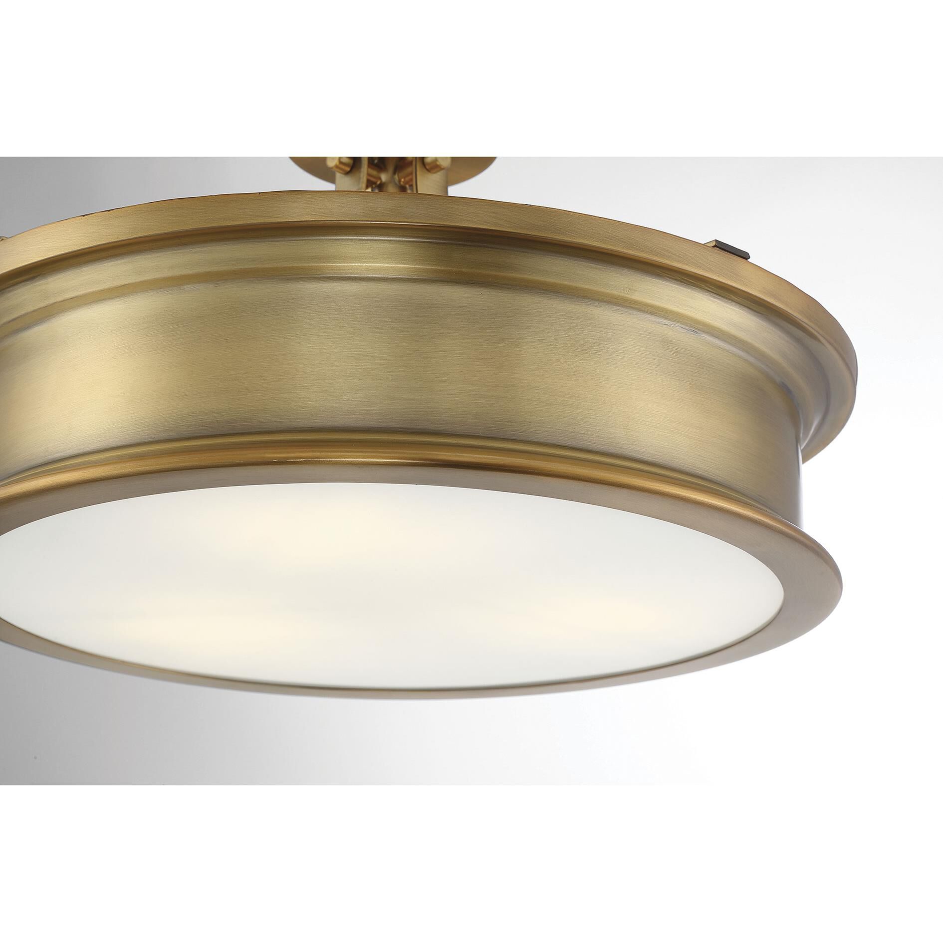 Shown in Warm Brass finish and White Opal glass