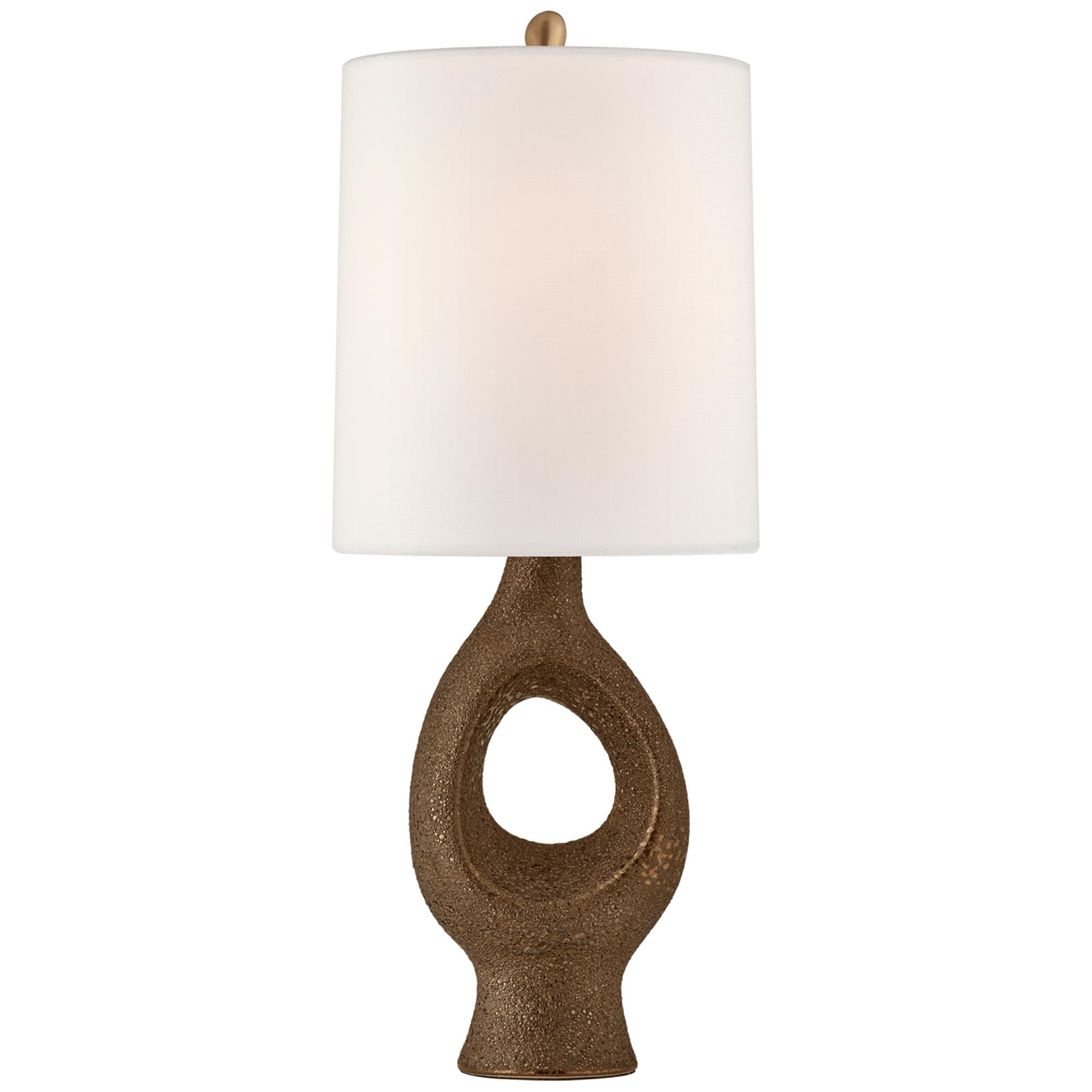 Shown in Chalk Burnt Gold finish and Linen shade