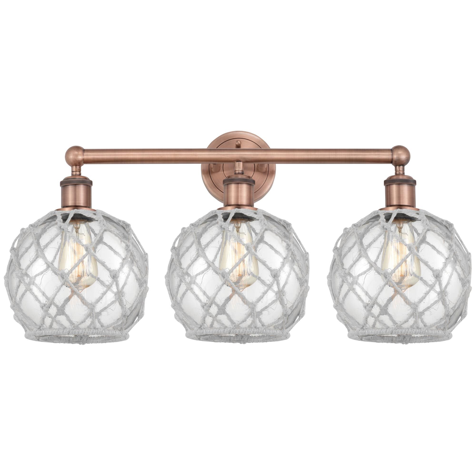 Shown in Antique Copper finish and Clear with White Rope glass