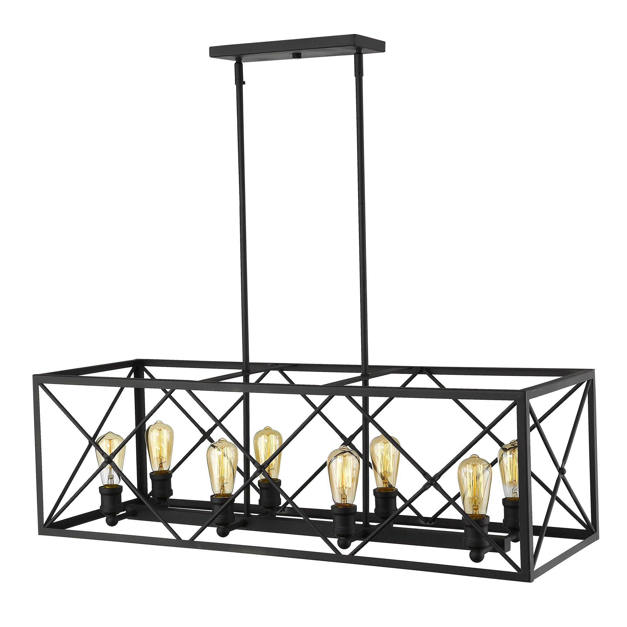 Shown in Matte Black finish and Matte Black glass and Matte Black Metal Cage shade