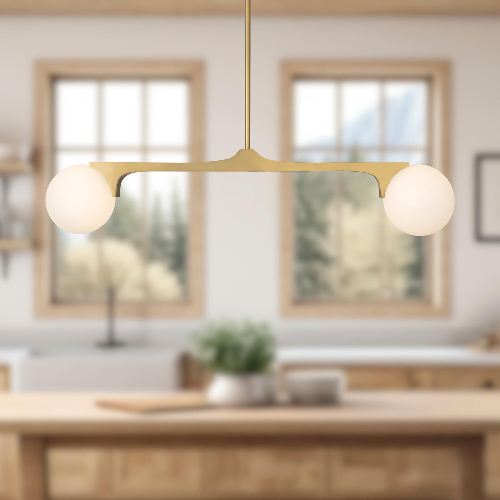 Shown in Brushed Gold finish and Matte Opal glass