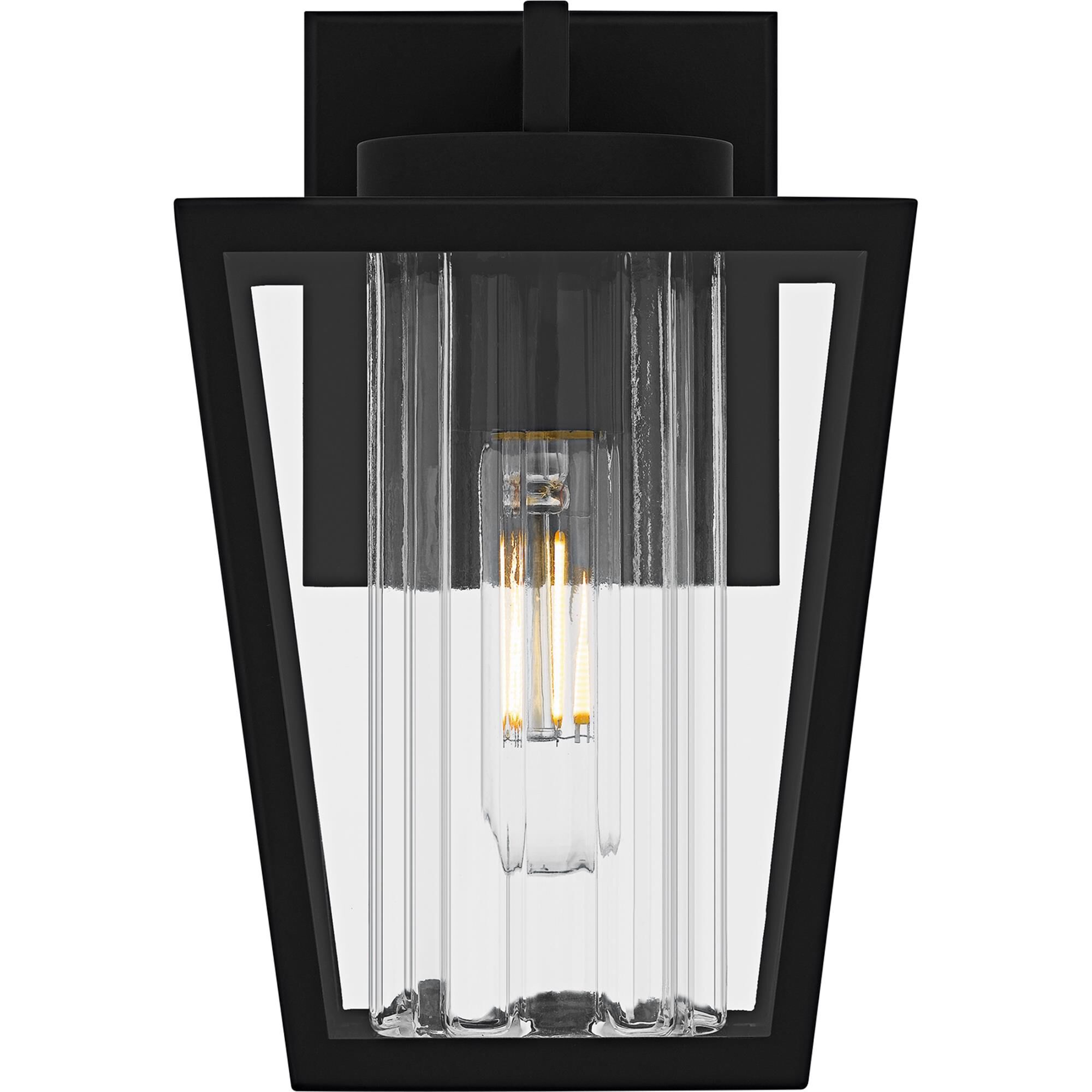 Shown in Matte Black finish and Clear Glass With Ribbed Interior, Clear Tempered Glass Panel shade