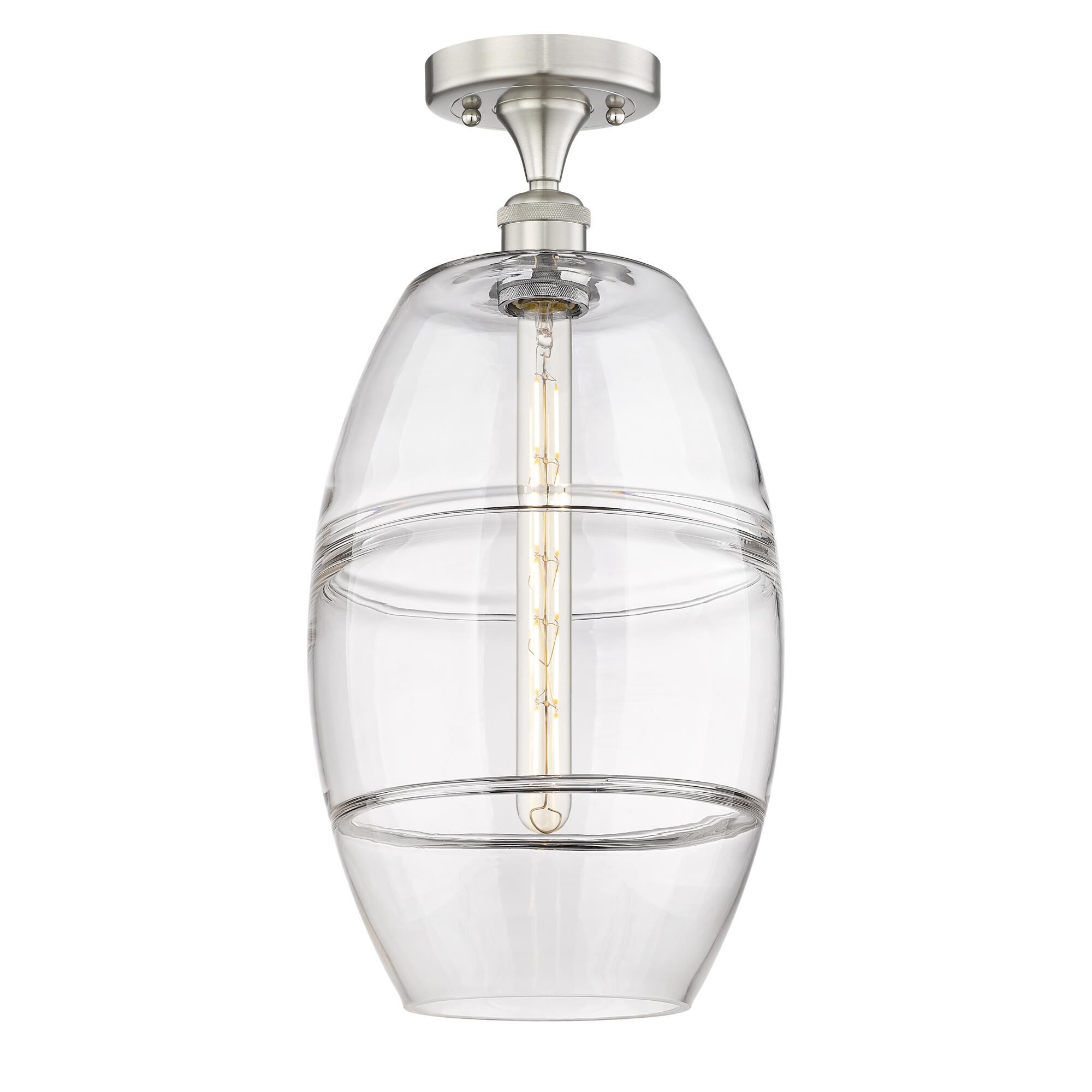 Shown in Brushed Satin Nickel finish and Clear glass