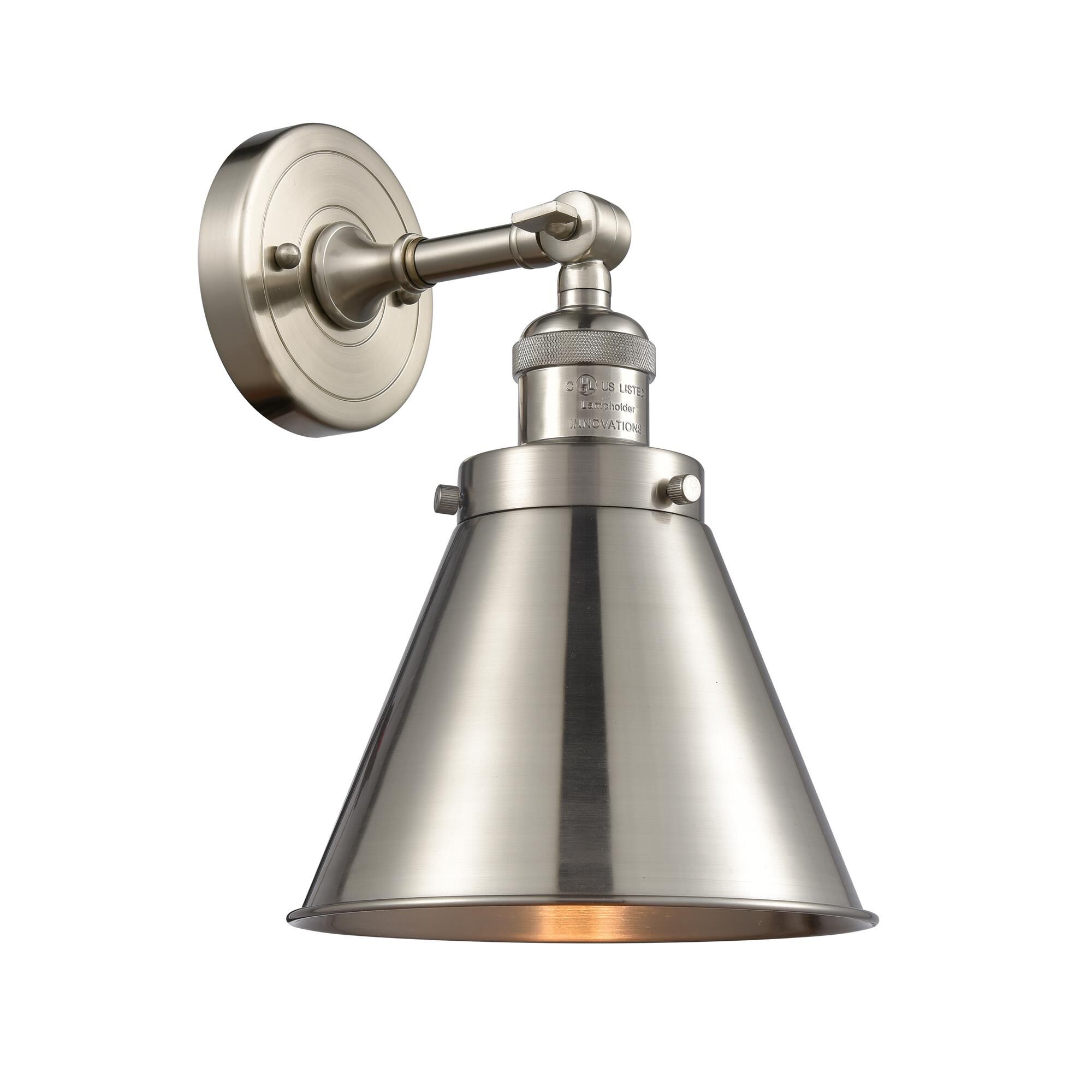Shown in Satin Nickel finish and Metal - Brushed Satin Nickel - Cone shade