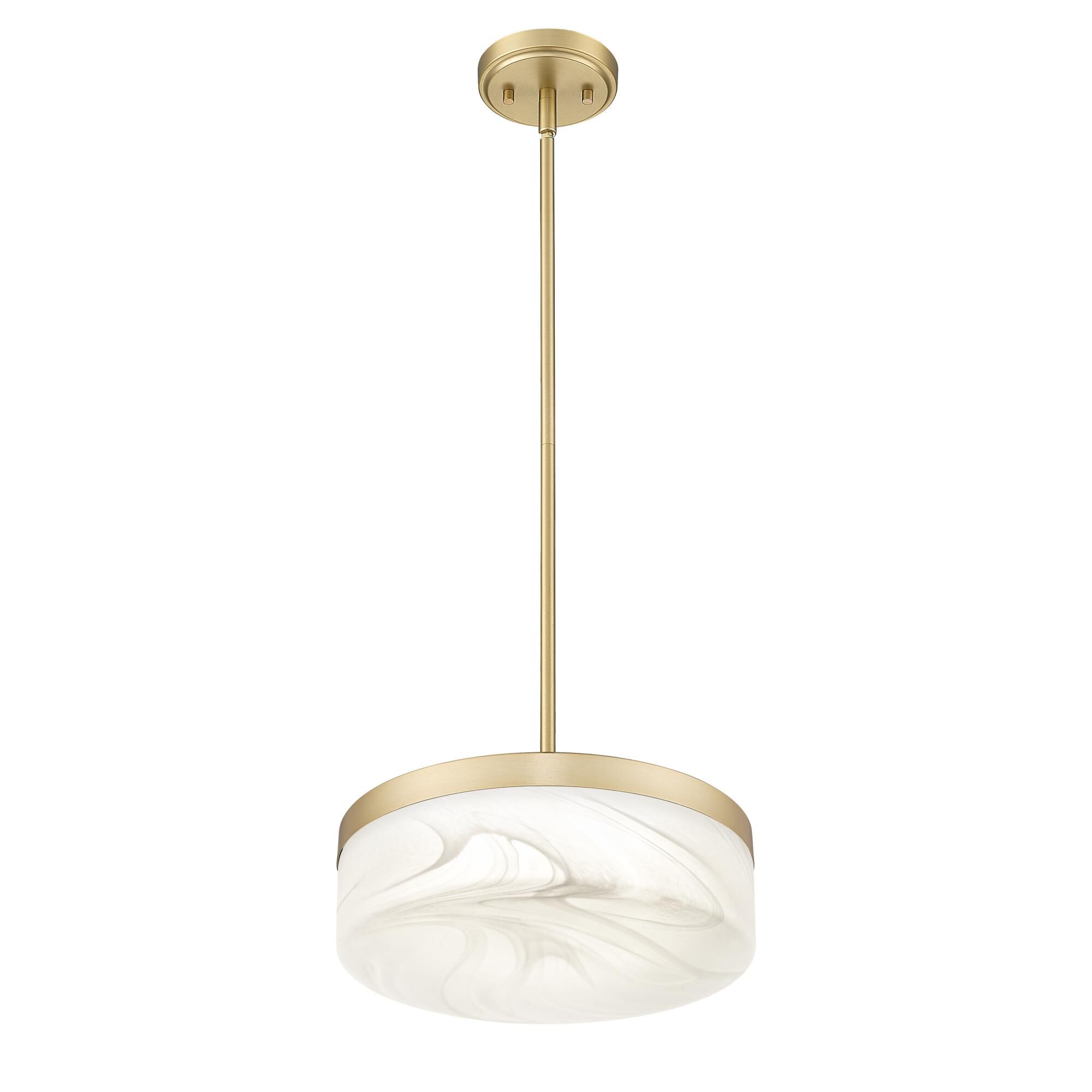 Shown in Modern Gold finish and Feathered White glass