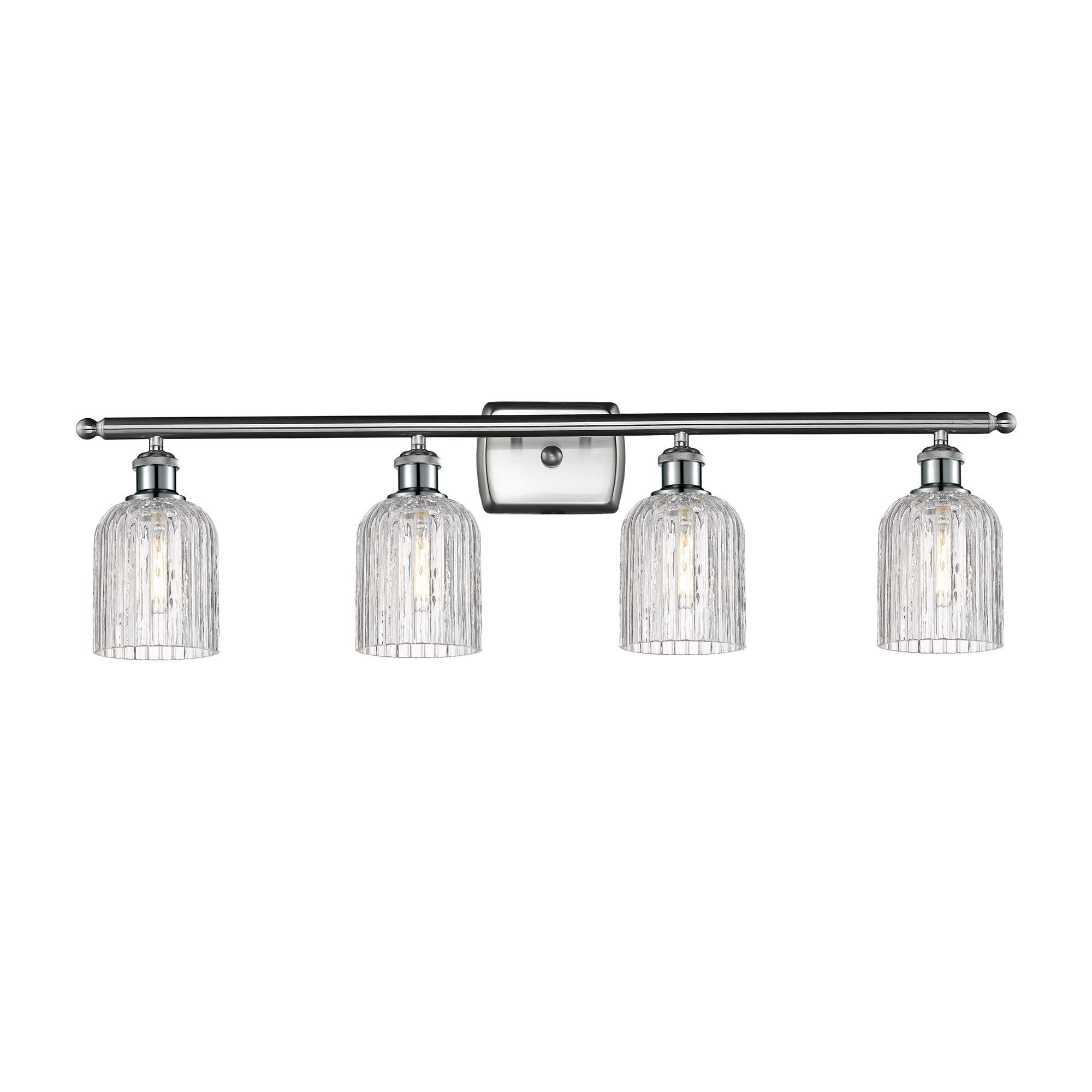Shown in Brushed Satin Nickel finish and Clear glass