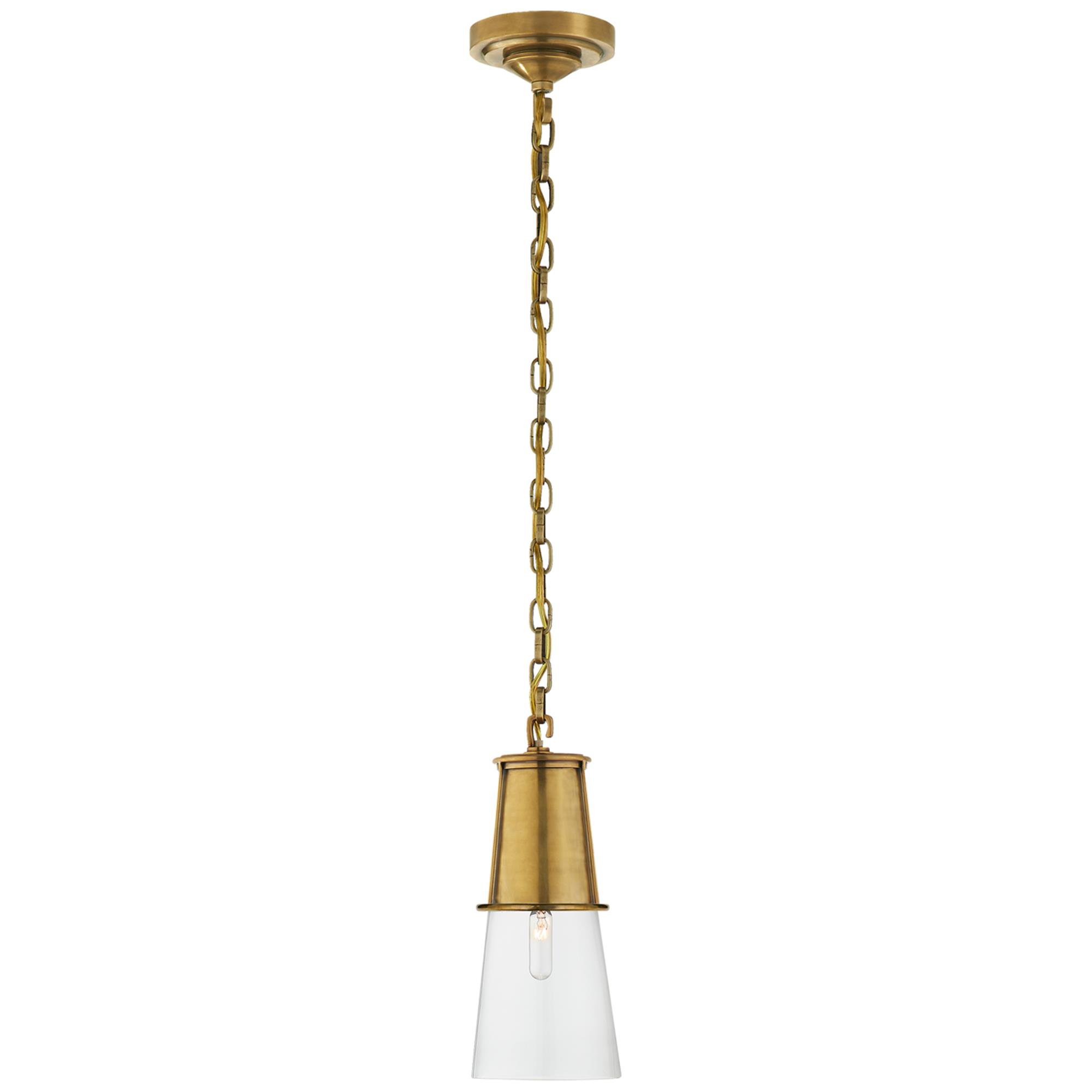 Shown in Hand-Rubbed Antique Brass finish and Clear glass
