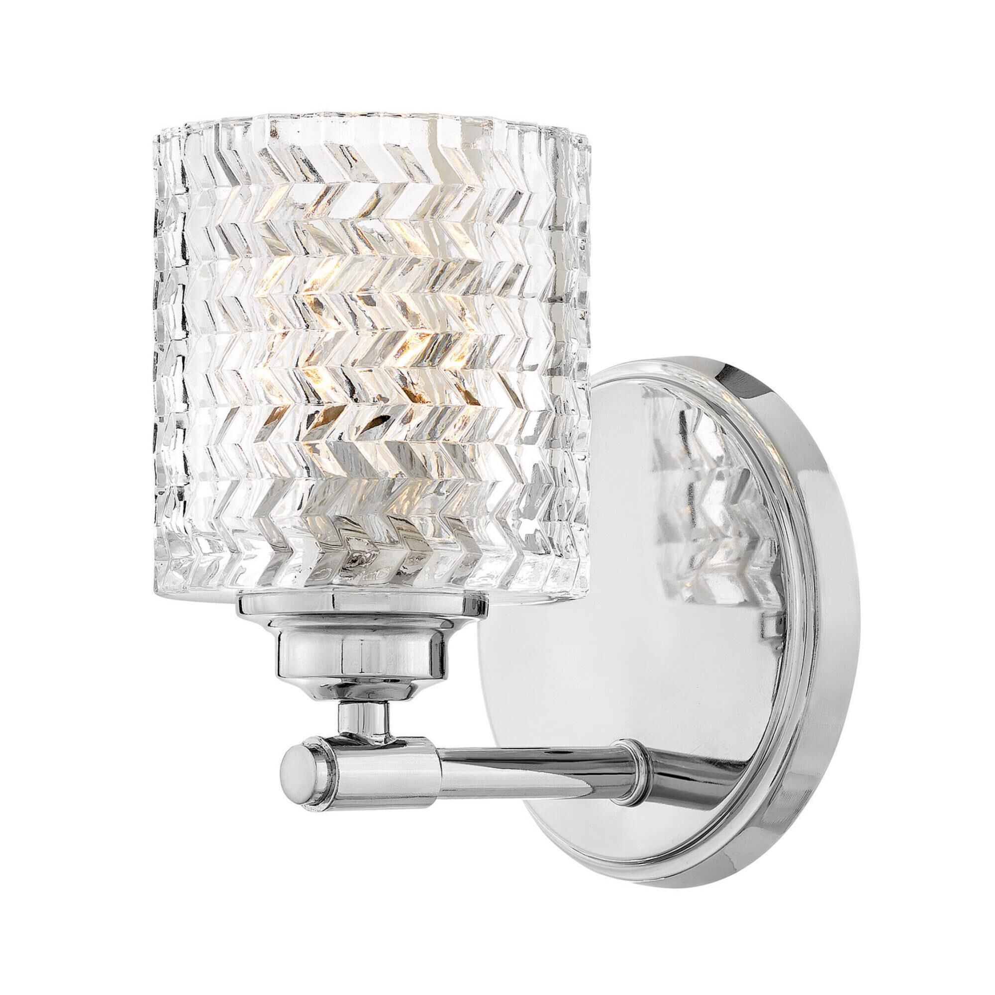 Shown in Chrome finish and Clear Chevron glass