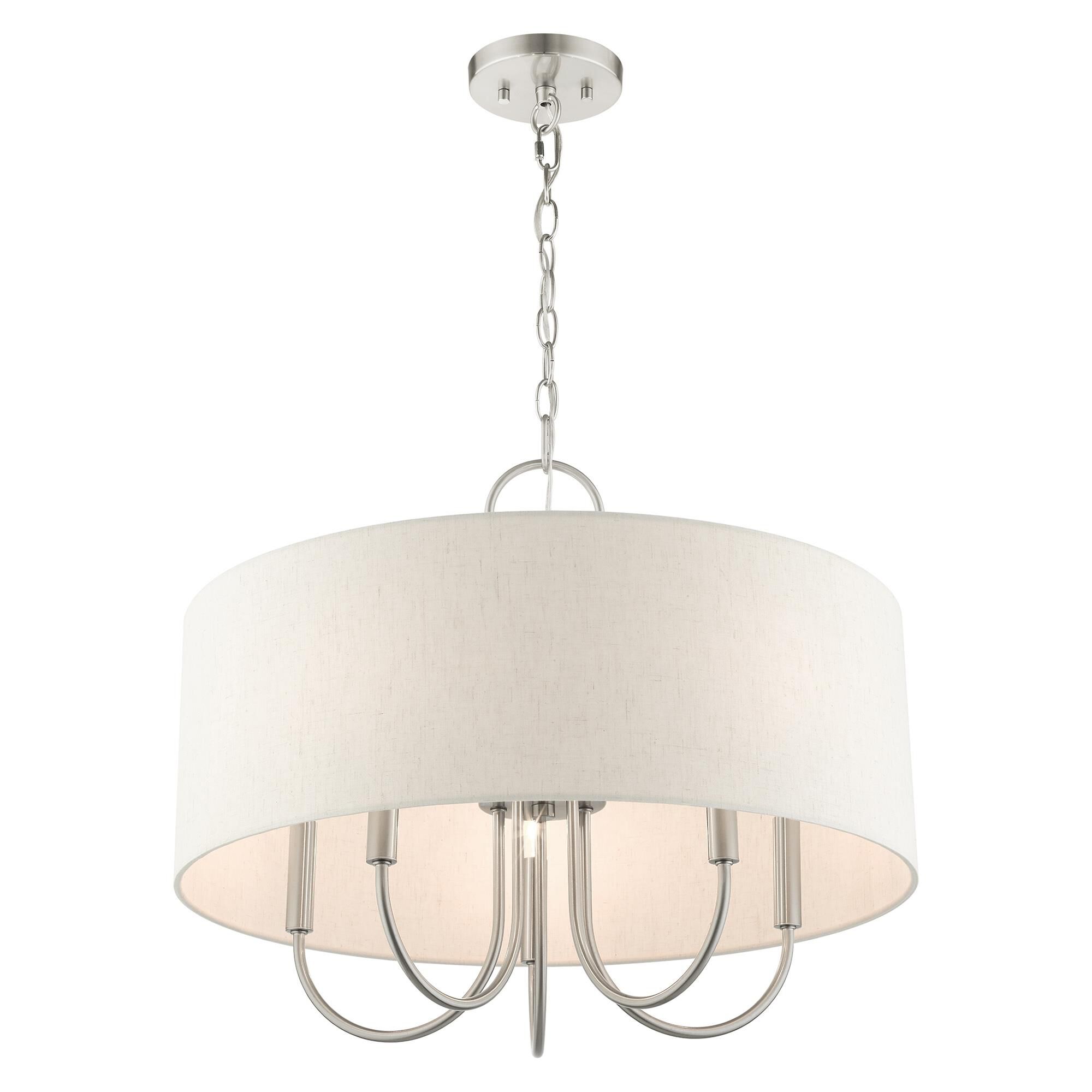 Shown in Brushed Nickel finish and Hand Crafted Hardback  Completely Finished With Oatmeal Color Fabric Outside and Inside shade