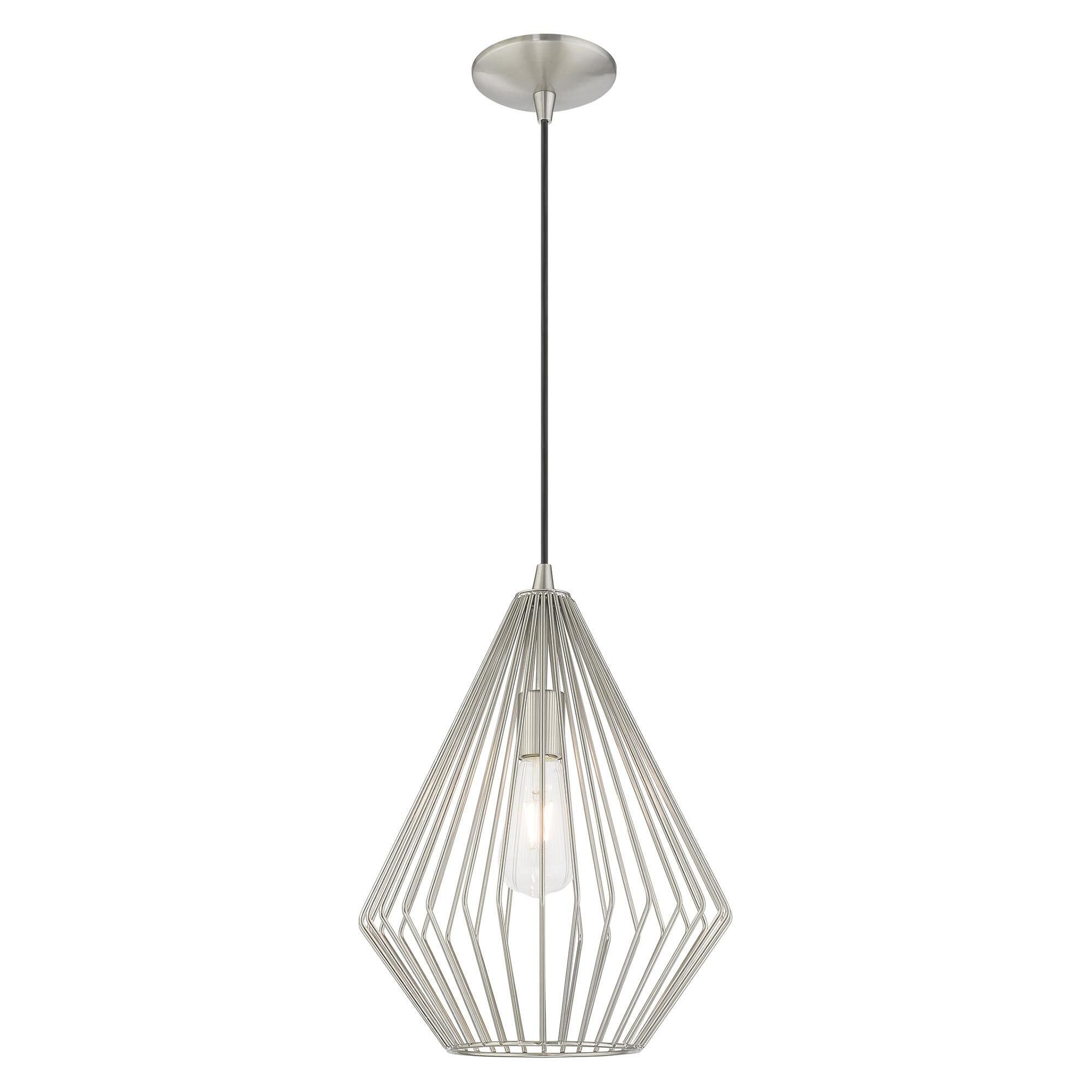 Shown in Brushed Nickel finish and Brushed Nickel Geometric Metal shade