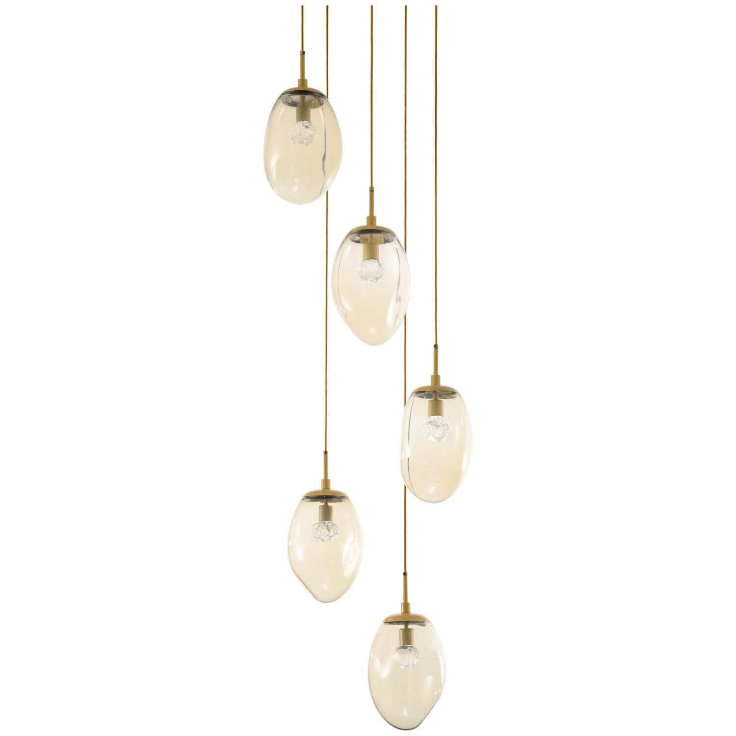 Shown in Gilded Brass finish and Floret Inner Amber Outer glass